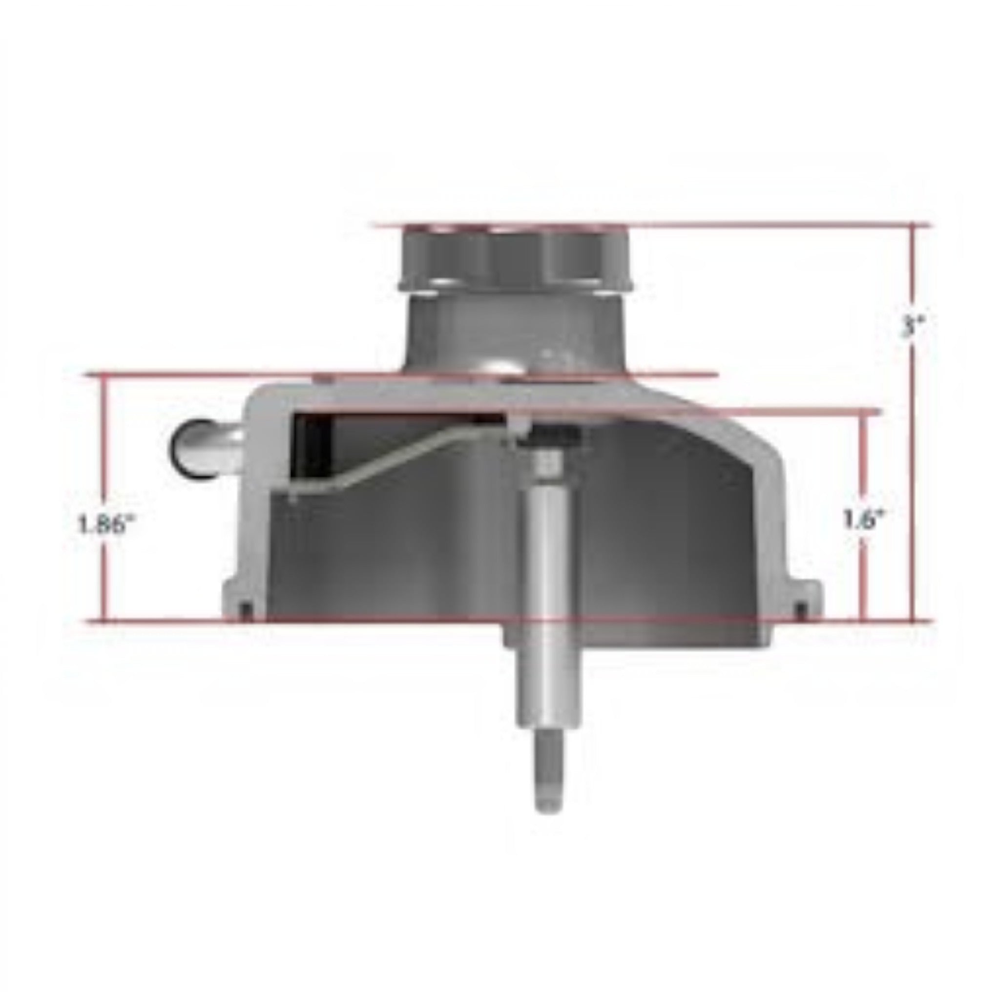 ICT Billet LS valve cover cross-section diagram showing internal dimensions and oil fill cap height