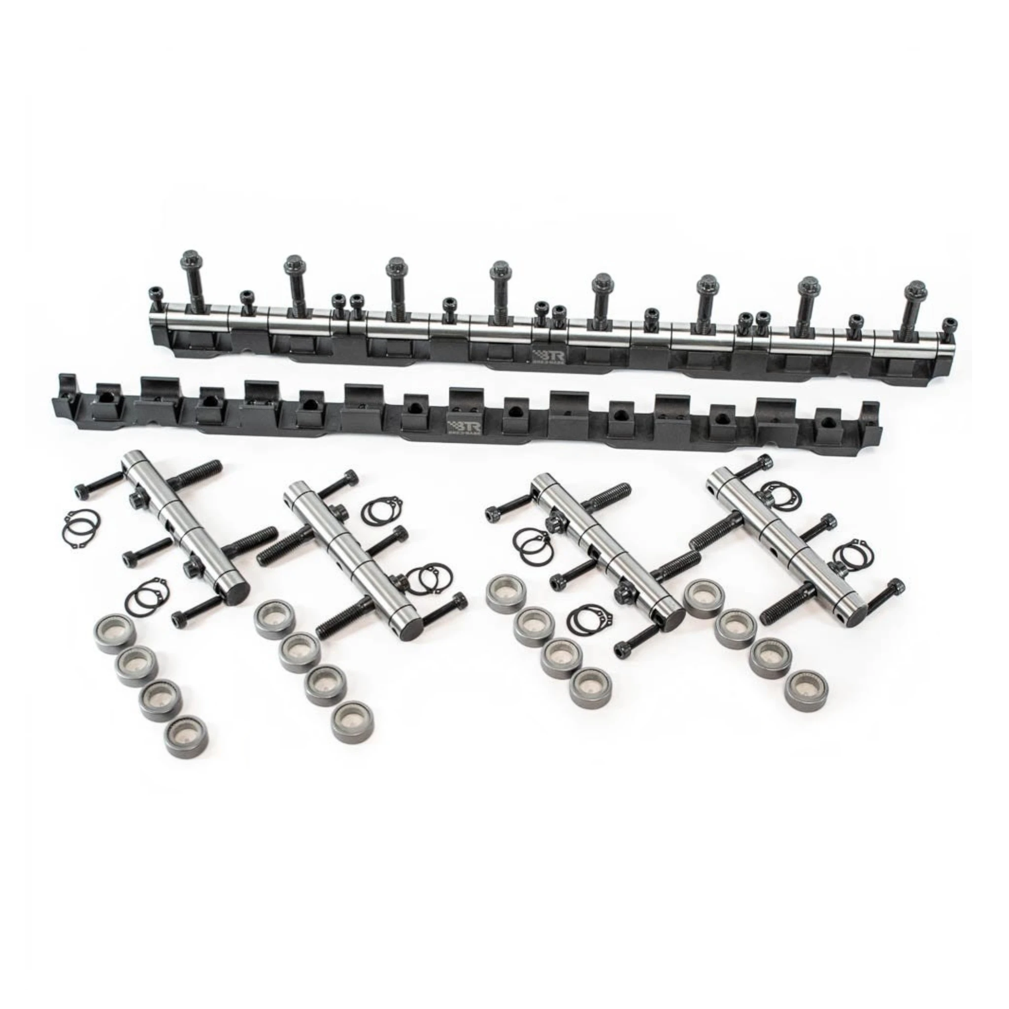ICT Billet BTR LS1 shaft mount rocker arm kit with pre-assembled rocker arms, shafts, and mounting hardware