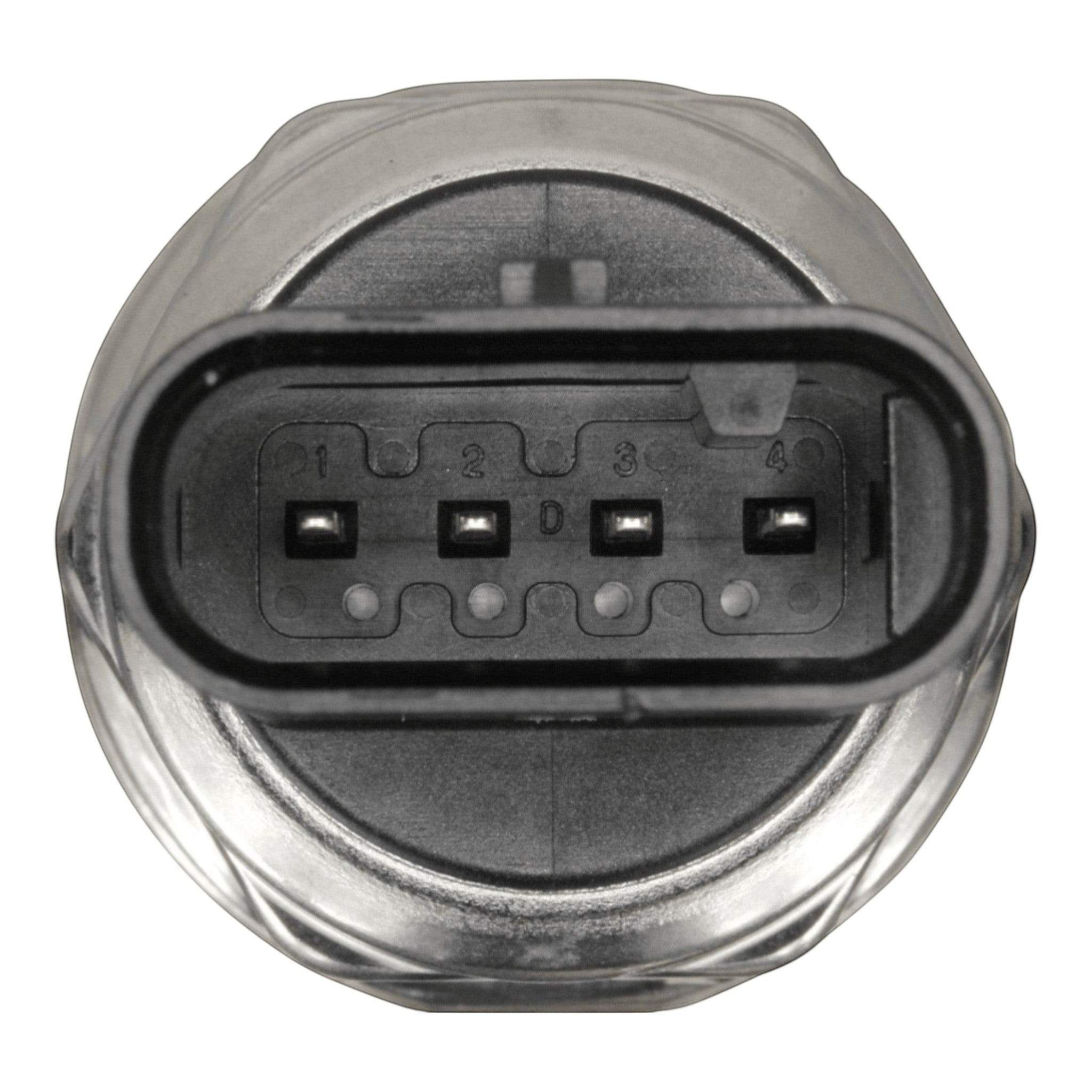 ICT Billet 4-pin fuel rail pressure sensor for early Gen V LT engines, showing the electrical connector pins.