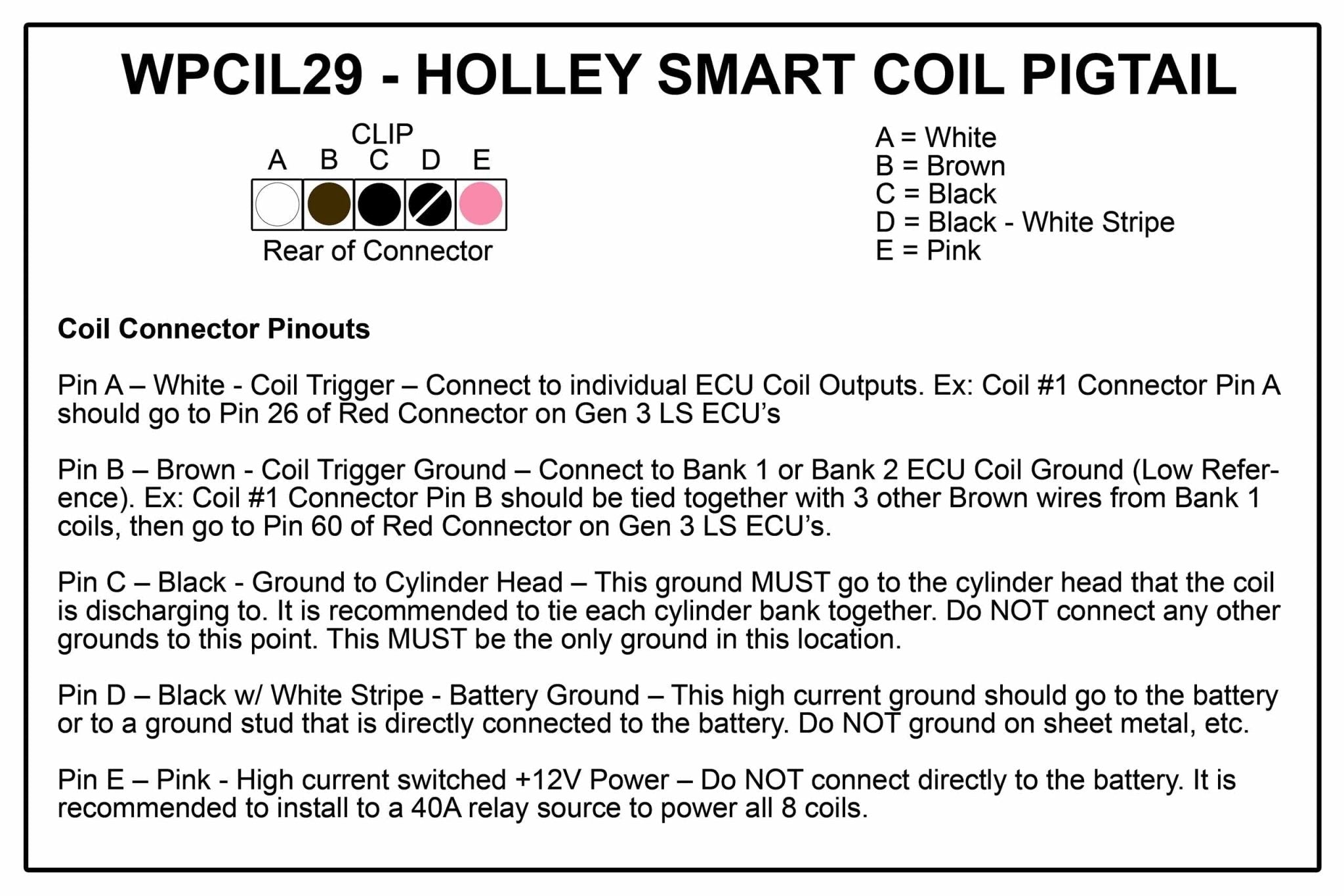 IGN-1A Holley Smart Coils 5-Wire Coil Harness Pigtail Connector AMP EFI LS - ICT Billet WPCIL29