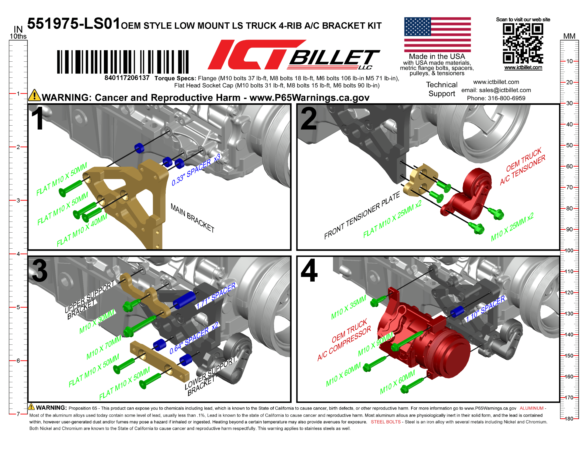 LS A/C Bracket Denso 10 - Truck Spacing - ICT Billet 551975-LS01