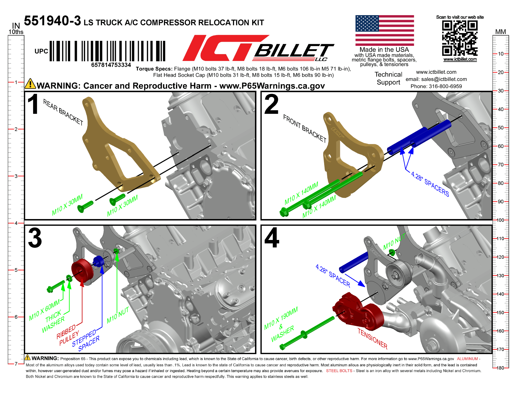 LS A/C Bracket Denso 10S - LS Truck Compressor - ICT Billet 551940-3