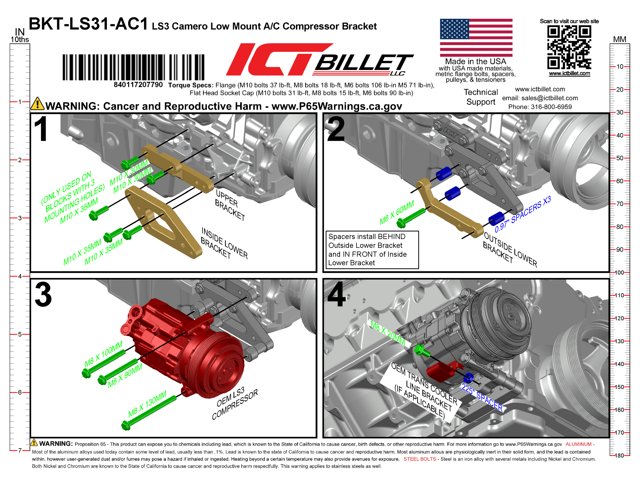 LS A/C Bracket LS3 Camaro Compressor - Truck Spacing - ICT Billet BKT-LS31-AC1