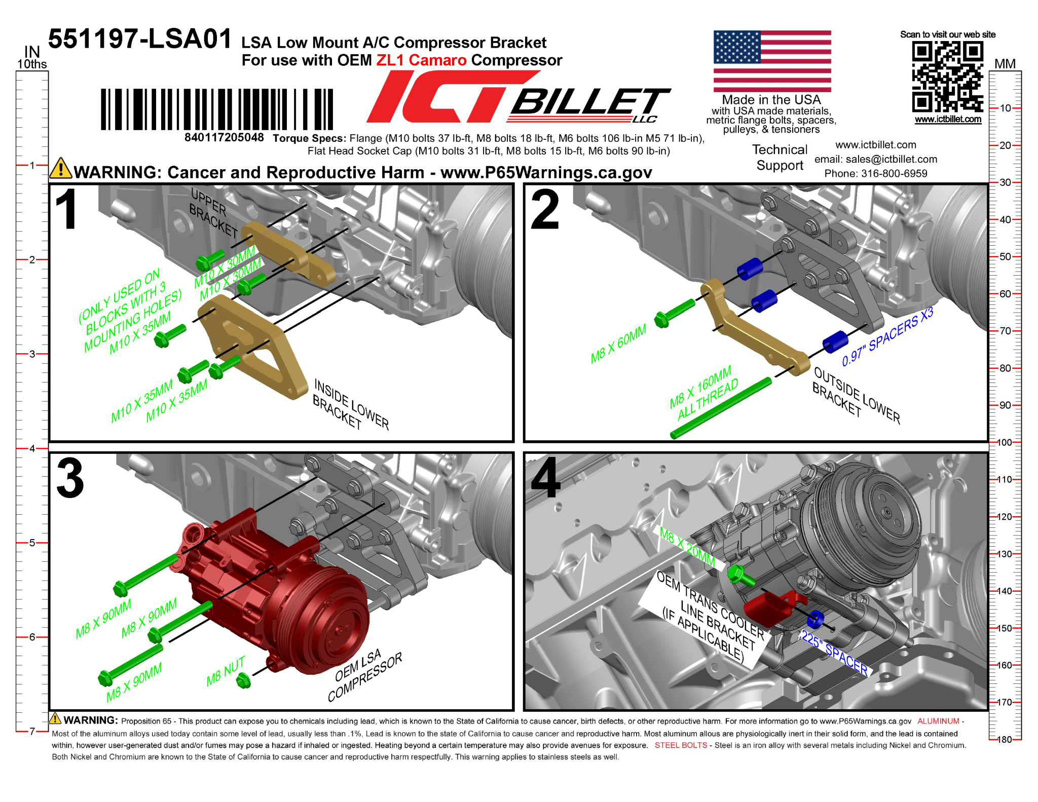 LS A/C Bracket LSA Compressor - Corvette Spacing (LSA Factory Replacement) - ICT Billet 551197-LSA01