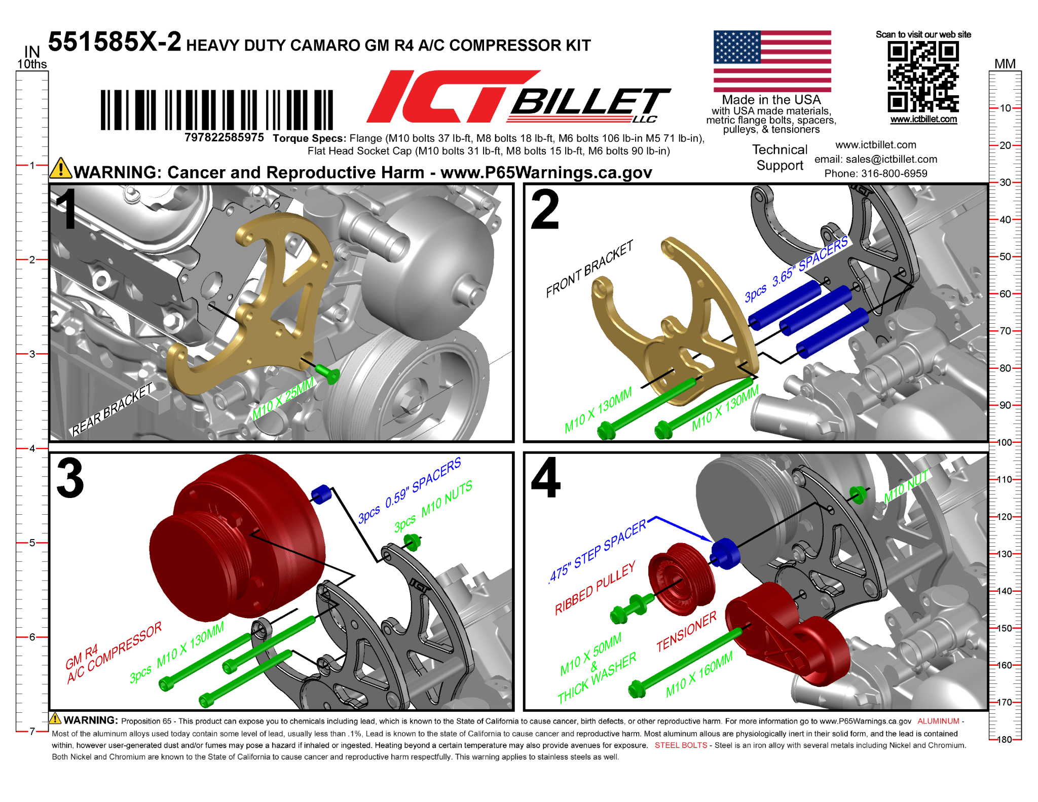 LS A/C Bracket R4 - LS1 Camaro Spacing - ICT Billet 551585X-2