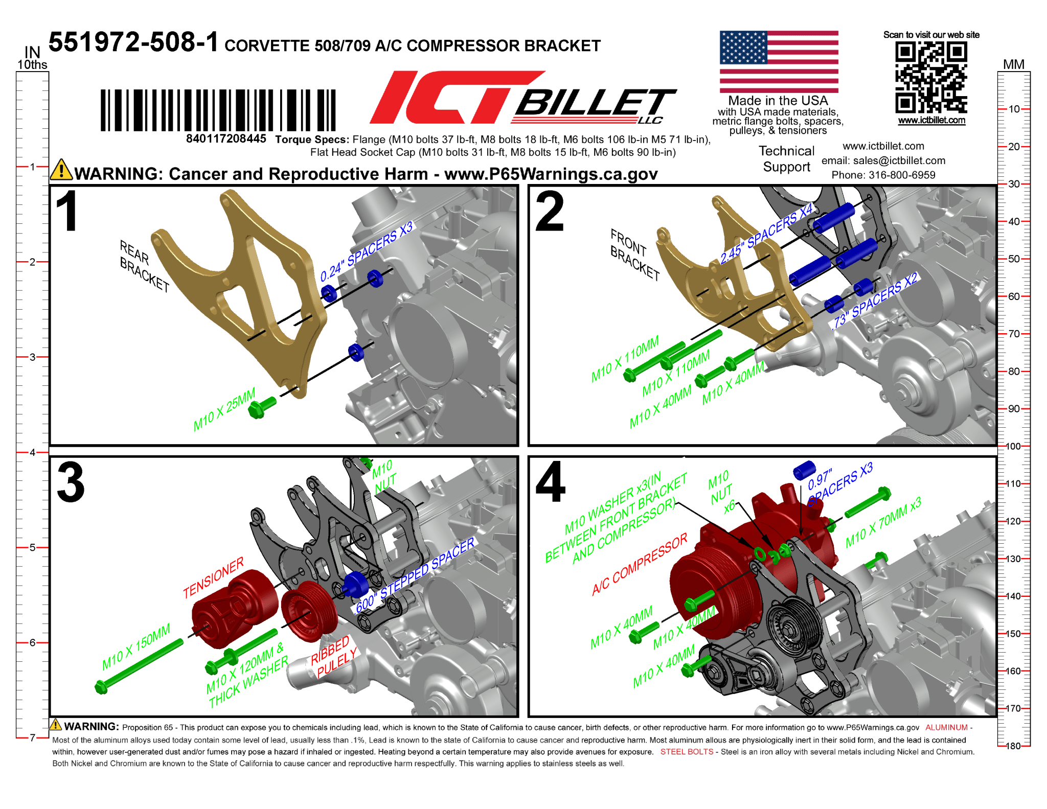 LS A/C Bracket Sanden 508 - Corvette Spacing - ICT Billet 551972-508-1