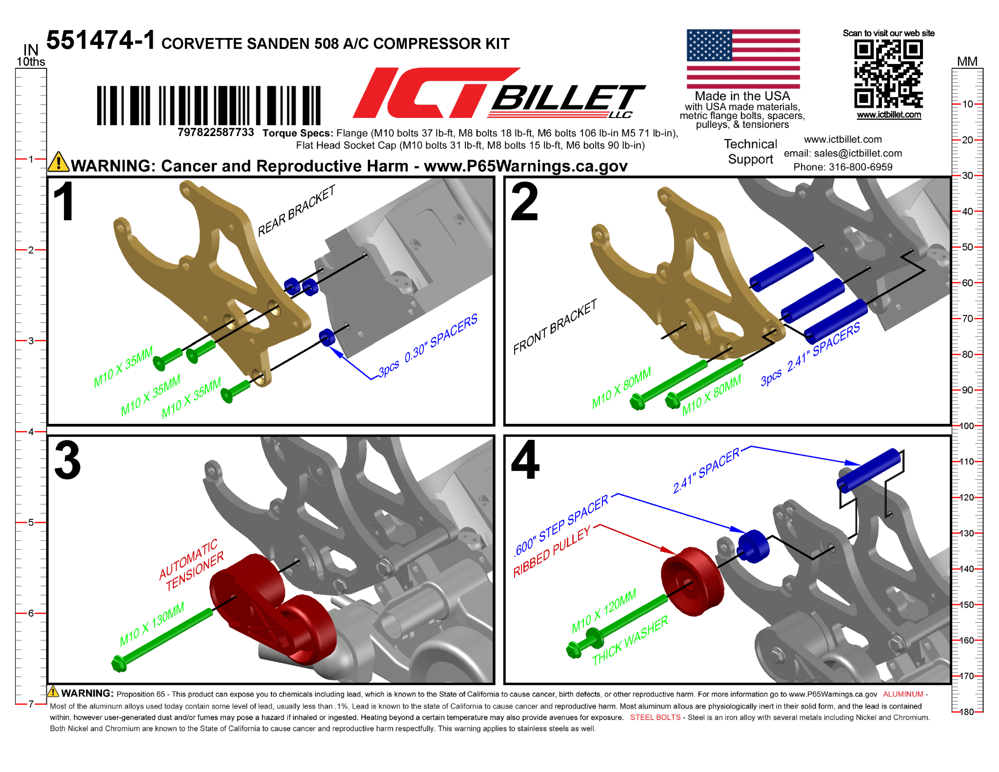 LS A/C Bracket Sanden 508 - Corvette Spacing - ICT Billet 551474-1