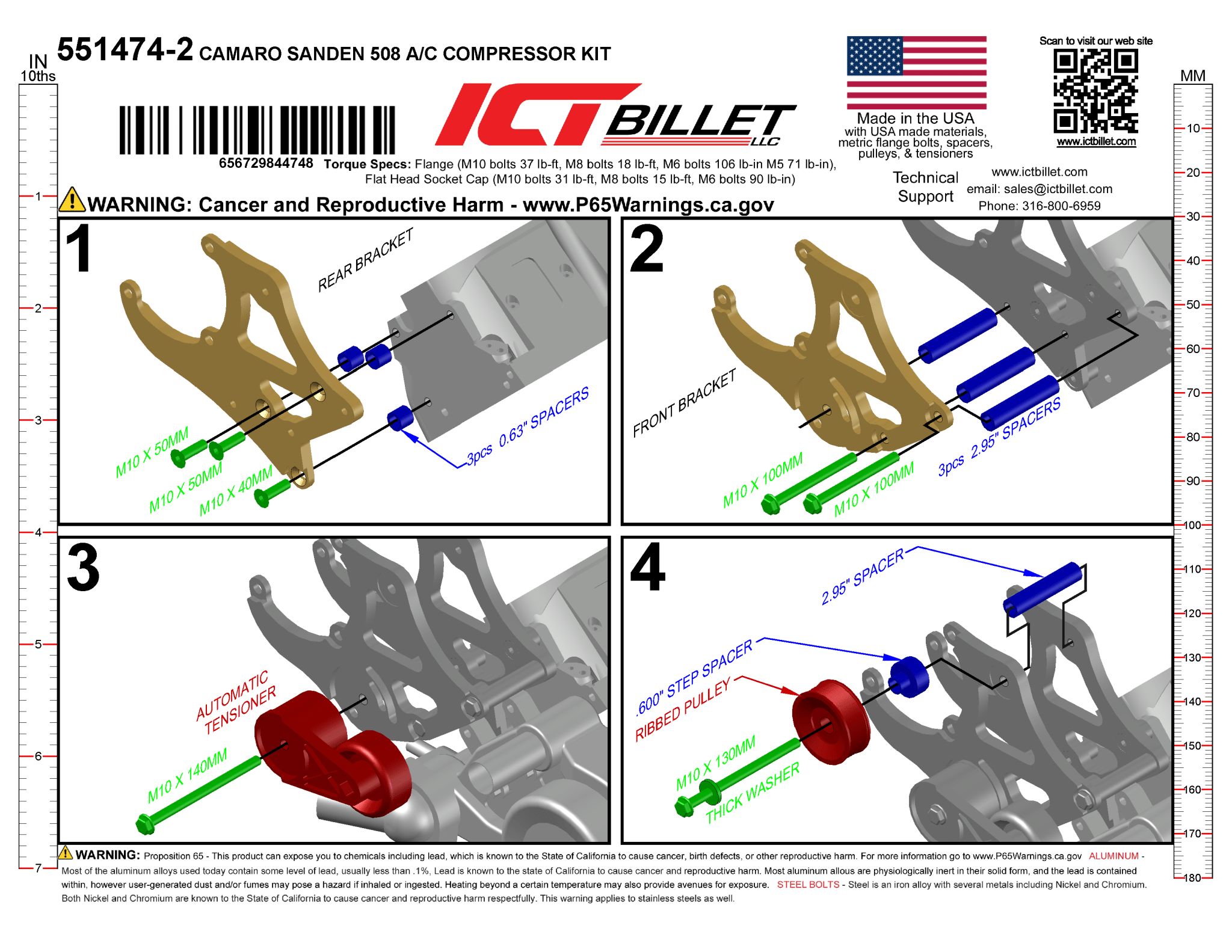 LS A/C Bracket Sanden 508 - LS1 Camaro Spacing - ICT Billet 551474-2