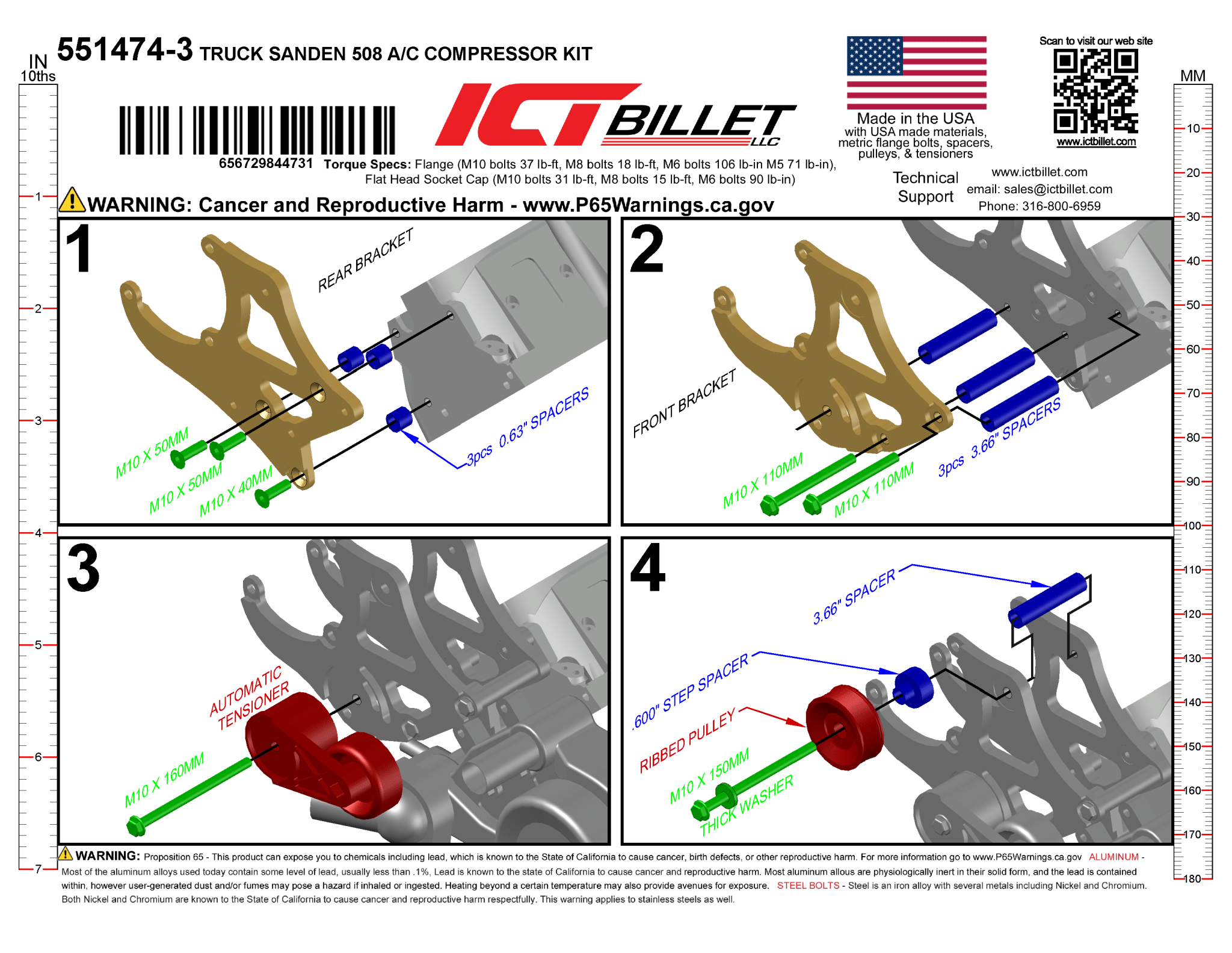 LS A/C Bracket Sanden 508 - Truck Spacing - ICT Billet 551474-3