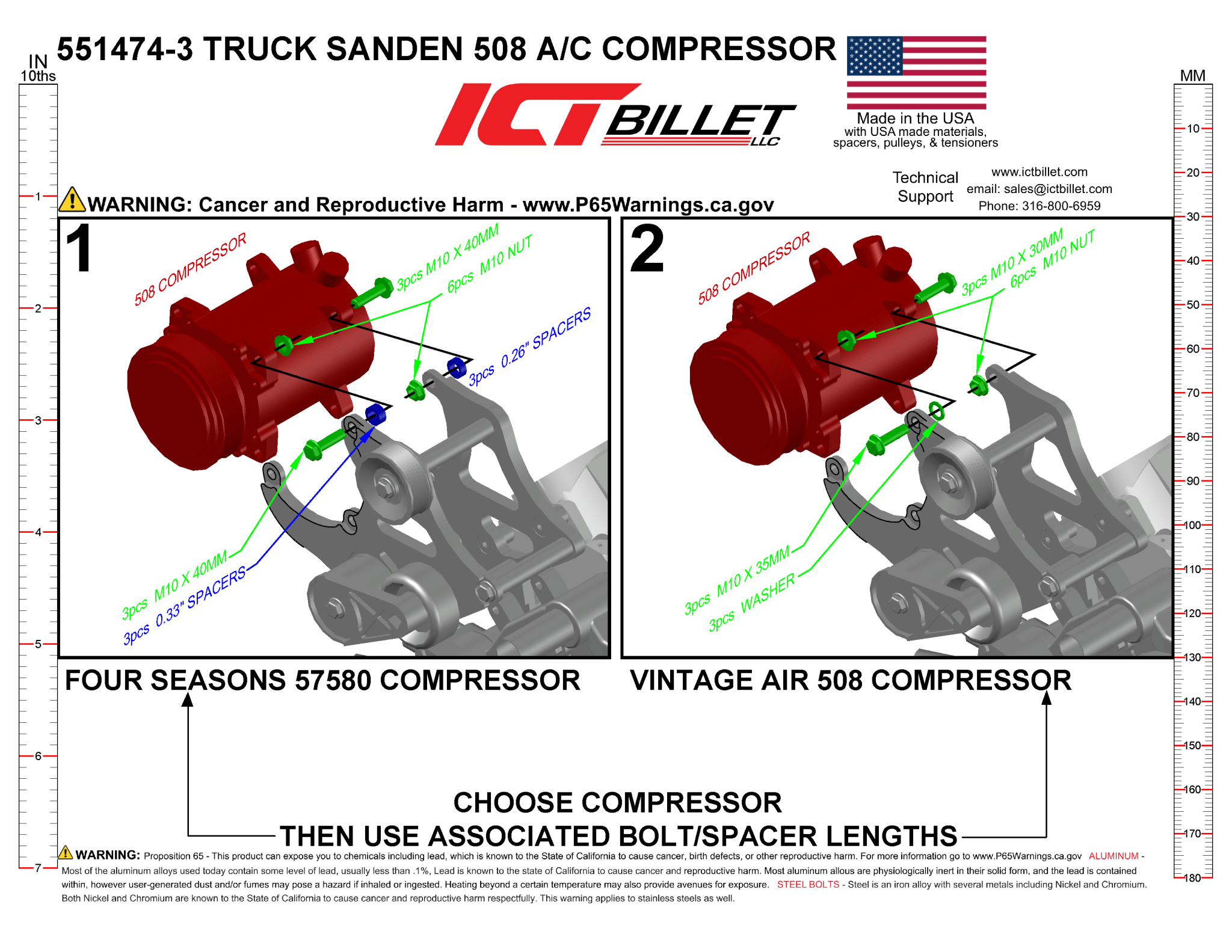LS A/C Bracket Sanden 508 - Truck Spacing - ICT Billet 551474-3
