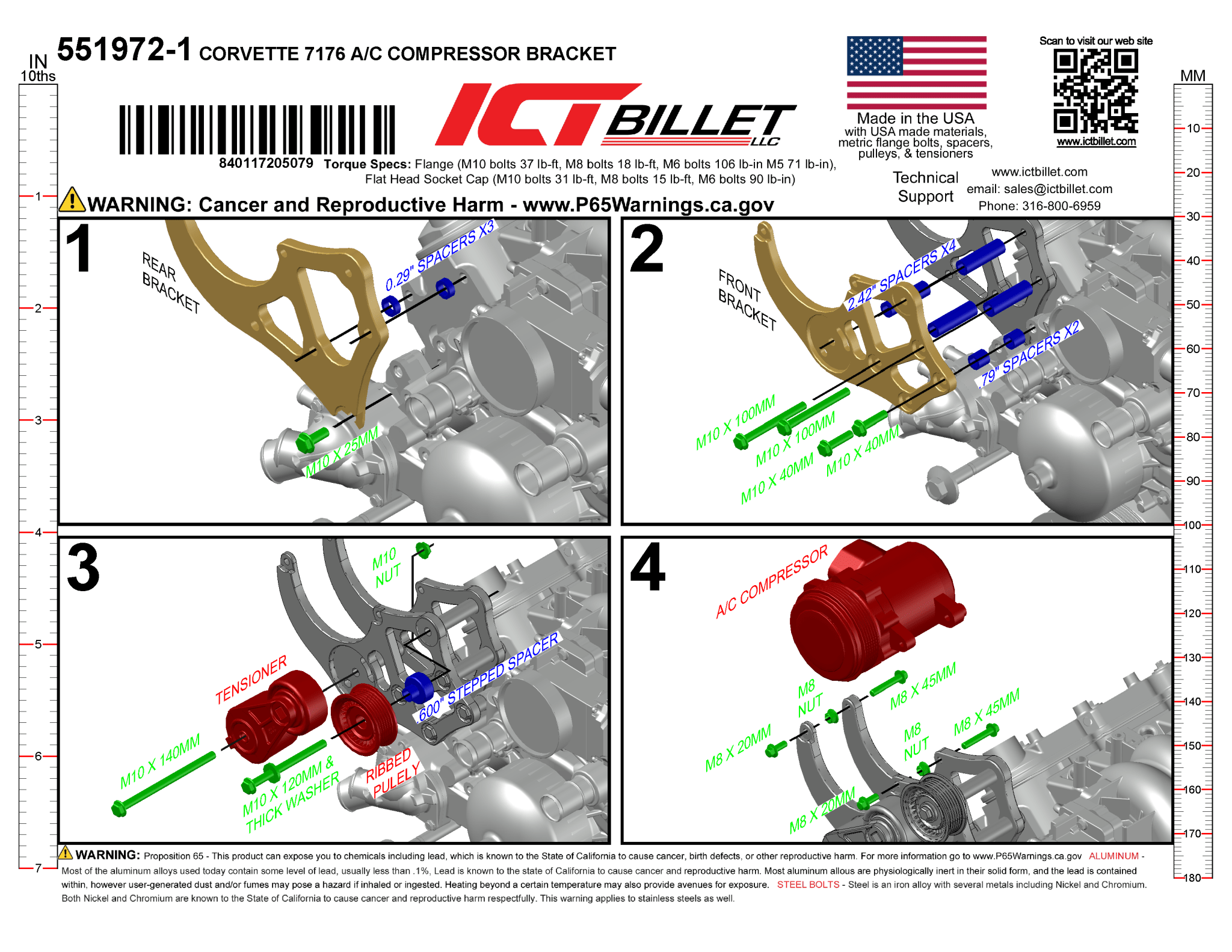 LS A/C Bracket Sanden 7176 - Corvette Spacing - ICT Billet 551972-1