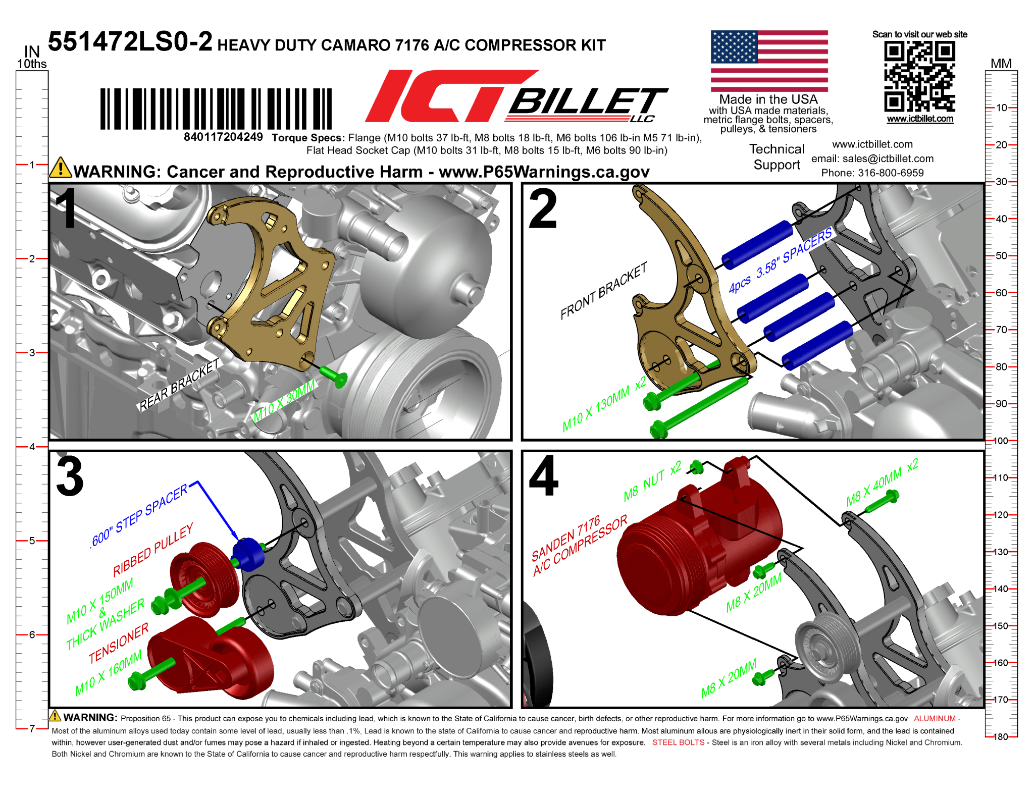 LS A/C Bracket Sanden 7176 - LS1 Camaro Spacing - ICT Billet 551472LS0-2