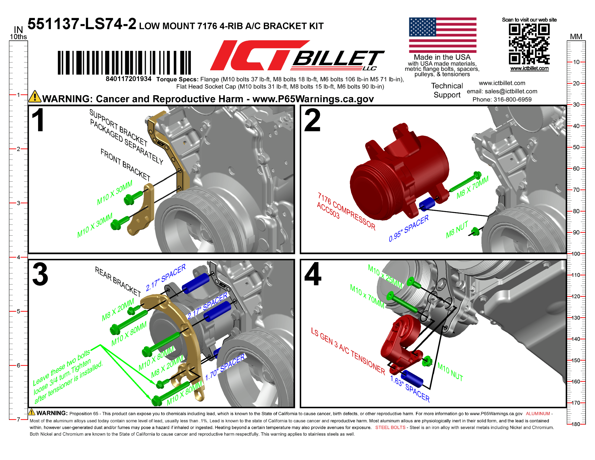 LS A/C Bracket Sanden 7176 - LS1 Camaro Spacing (Low Mount) - ICT Billet 551137-LS74-2
