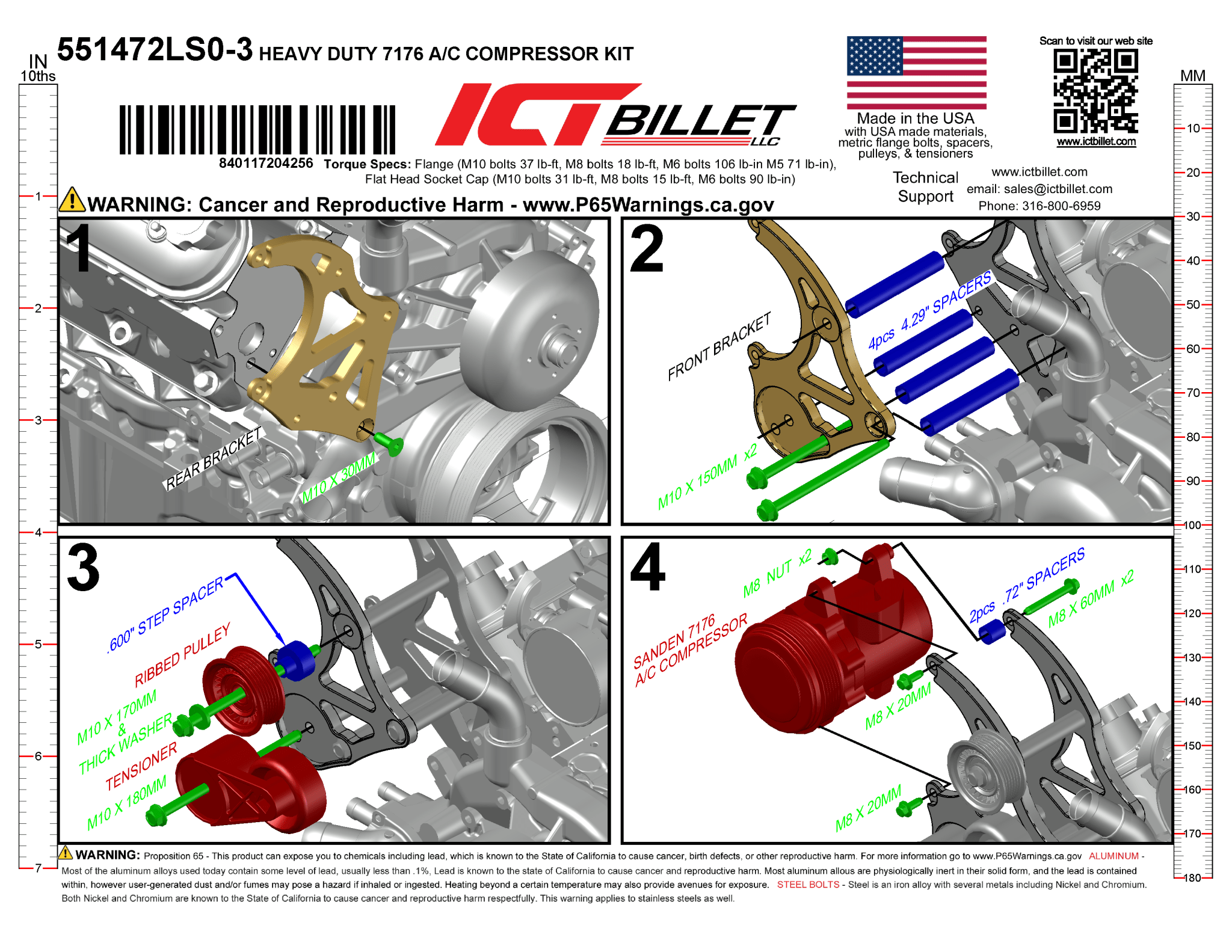 LS A/C Bracket Sanden 7176 - Truck Spacing - ICT Billet 551472LS0-3