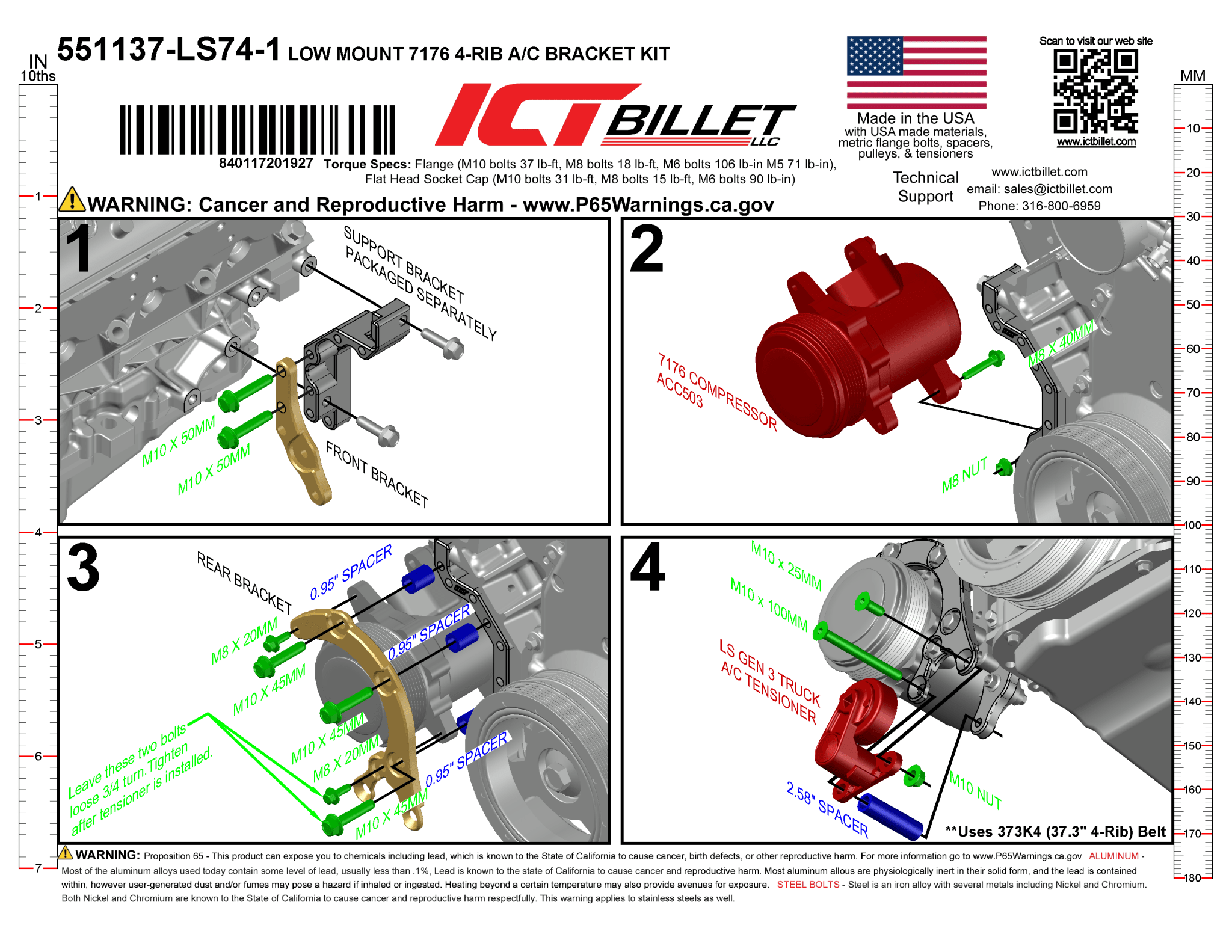 LS A/C Bracket Sanden 7176 - Truck Spacing (Low Mount) - ICT Billet 551137-LS74-3
