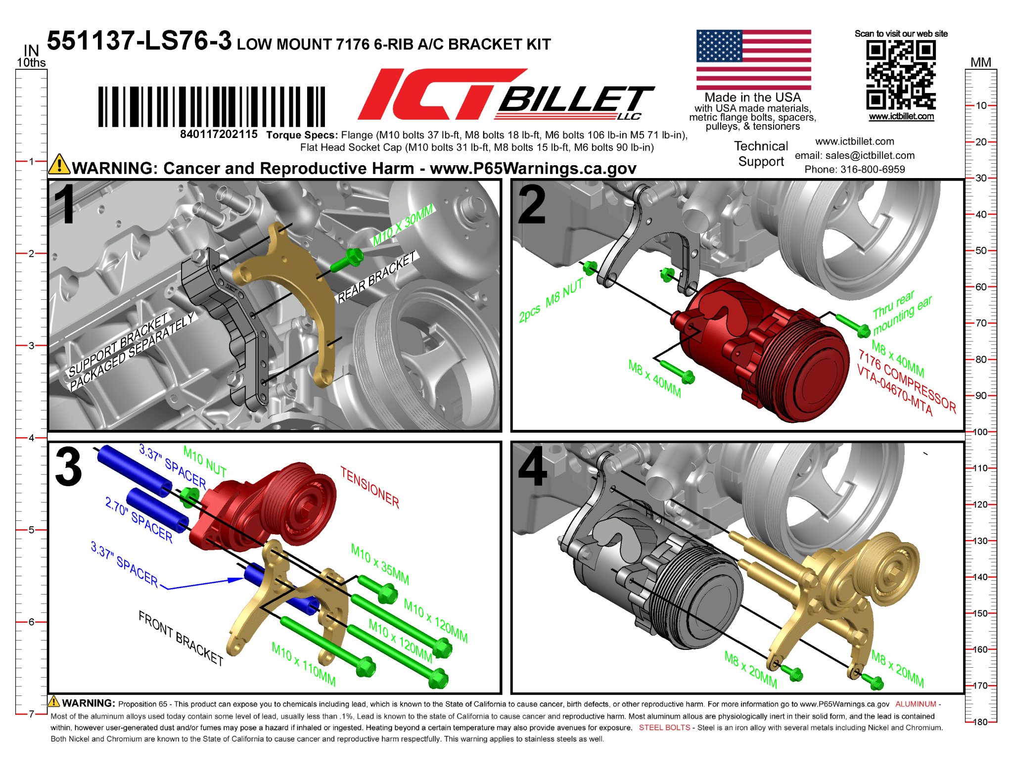 LS A/C Bracket Sanden 7176 - Truck Spacing (Low Mount) - ICT Billet 551137-LS76-3