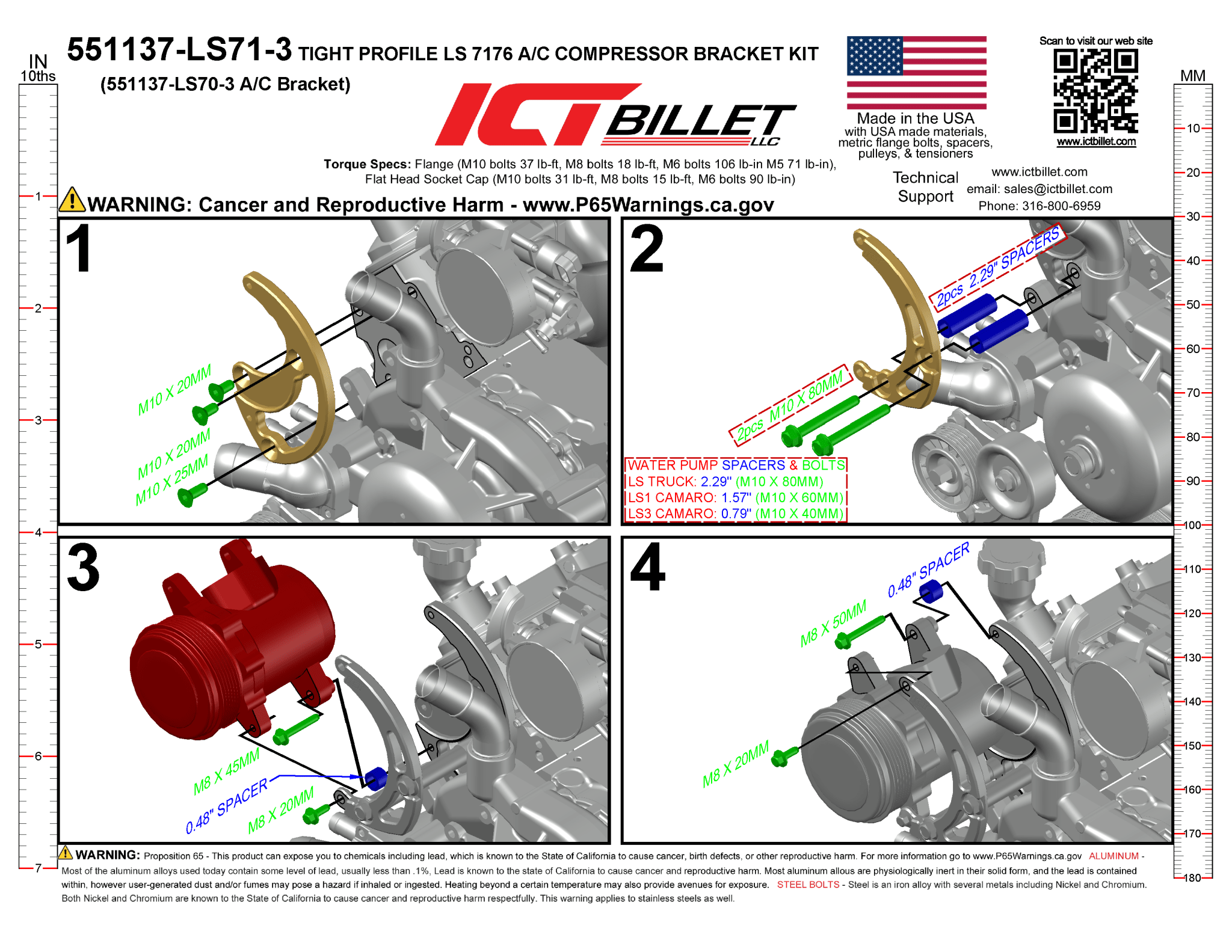 LS A/C Bracket Sanden 7176 - Truck Spacing (Tight Fit) - ICT Billet 551137-LS71-3