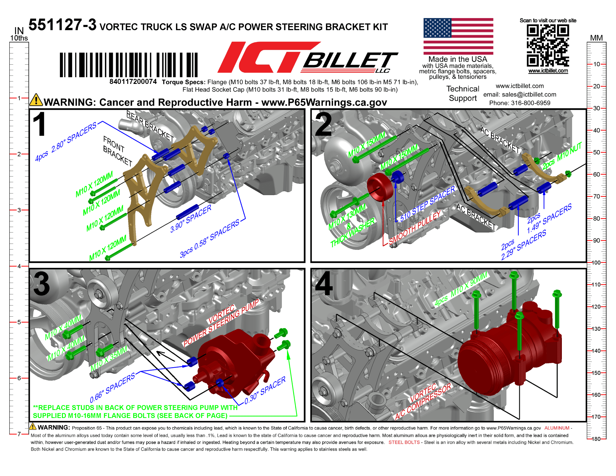 LS A/C & Power Steering Bracket HT6 - 96-98 Silverado - Truck Spacing - ICT Billet 551127-3