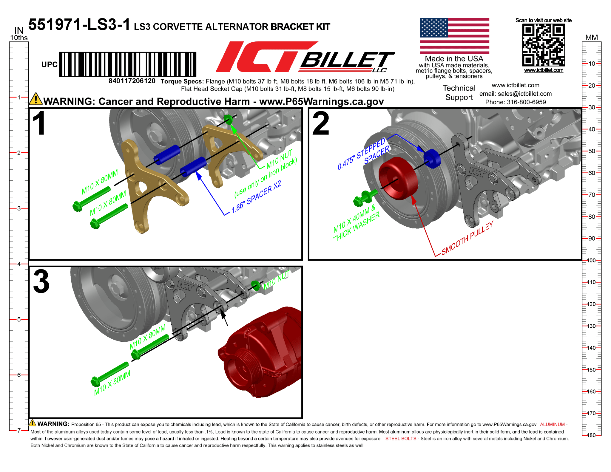 LS Alternator Bracket - Corvette Spacing (Low Mount) - ICT Billet 551971-LS3-1