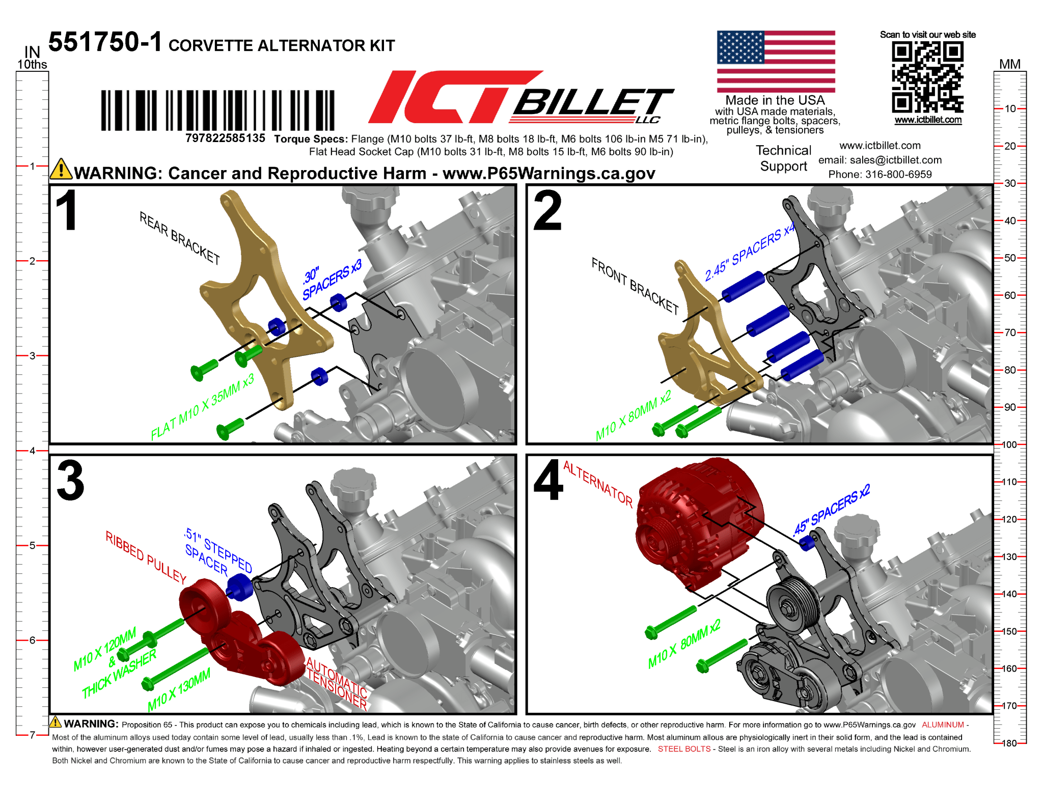 LS Alternator Bracket - Corvette Spacing (Pass. High Mount) - ICT Billet 551750-1