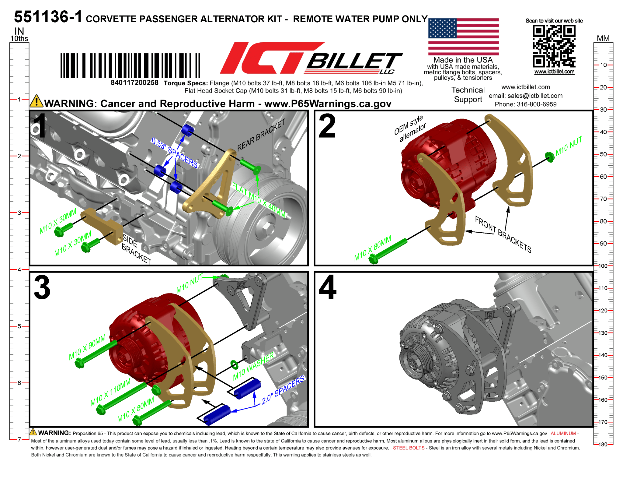 LS Alternator Bracket - Corvette Spacing (Remote Water Pump) - ICT Billet 551136-1