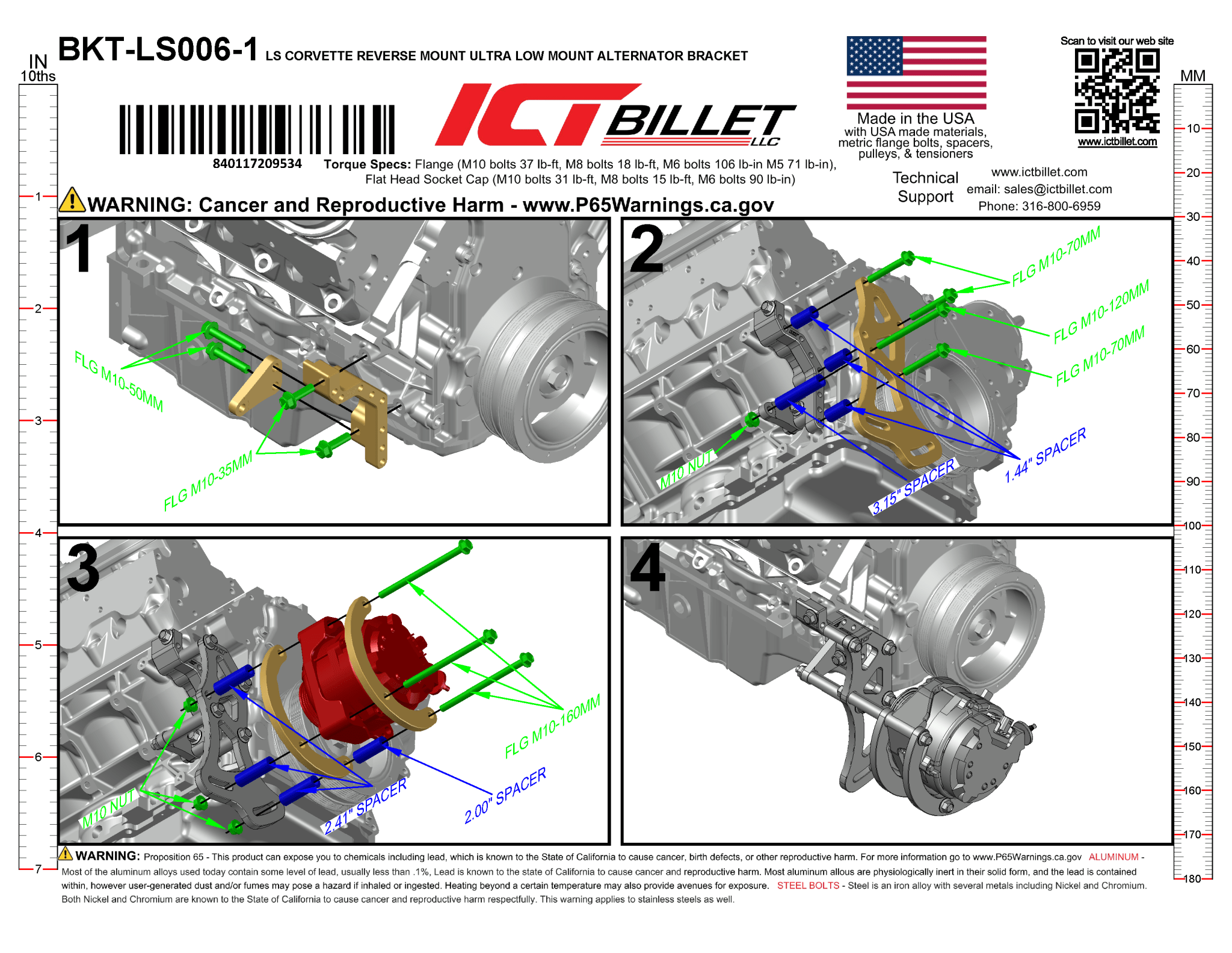 LS Alternator Bracket - Corvette Spacing (Reverse Mount) - ICT Billet BKT-LS006-1