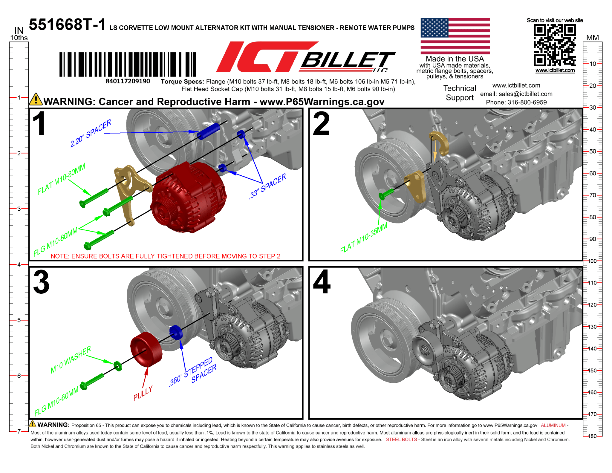 LS Alternator Bracket - Corvette Spacing (w/ Manual Tensioner) - ICT Billet 551668T-1