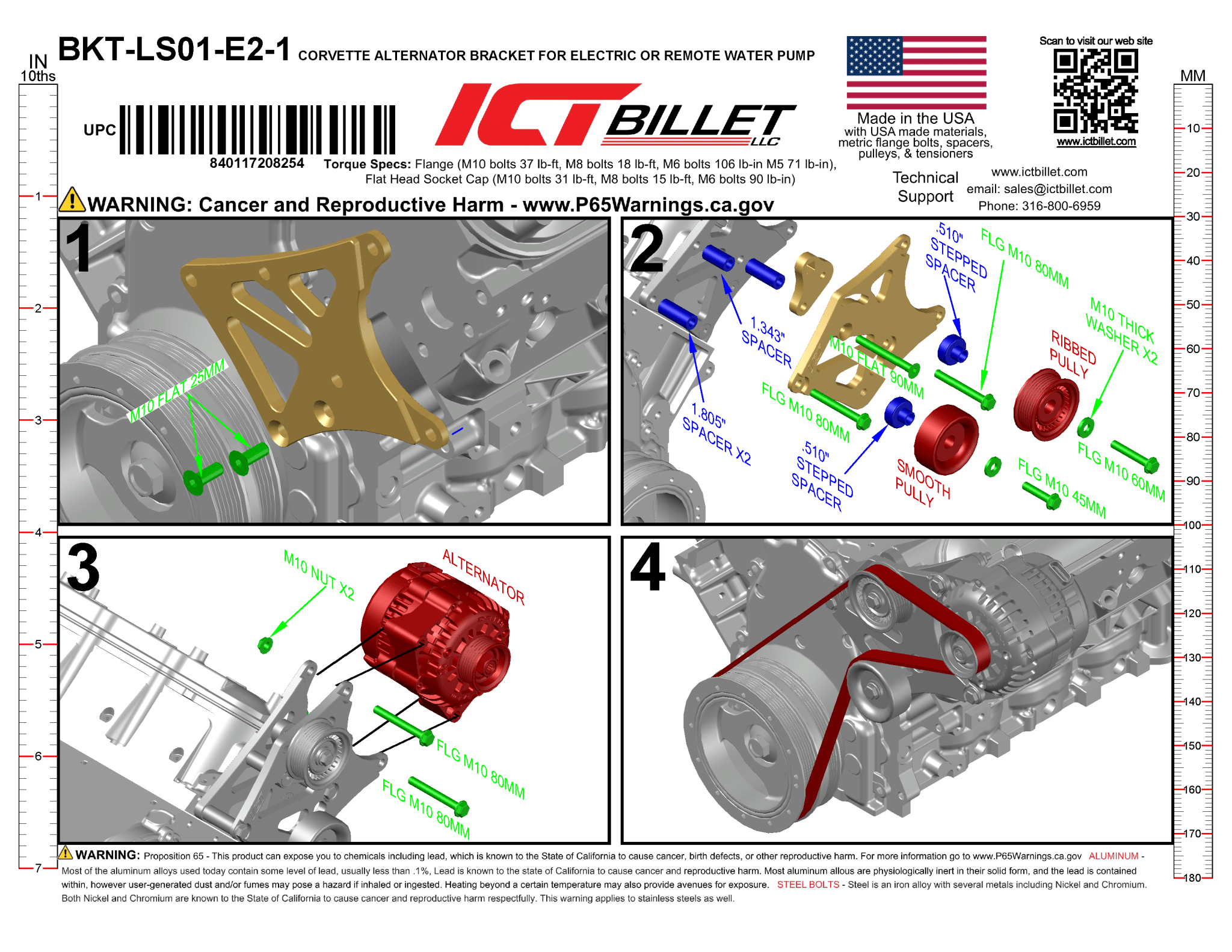 LS Alternator Bracket for Electric Water Pump - Corvette Spacing - ICT Billet BKT-LS01-E2-1
