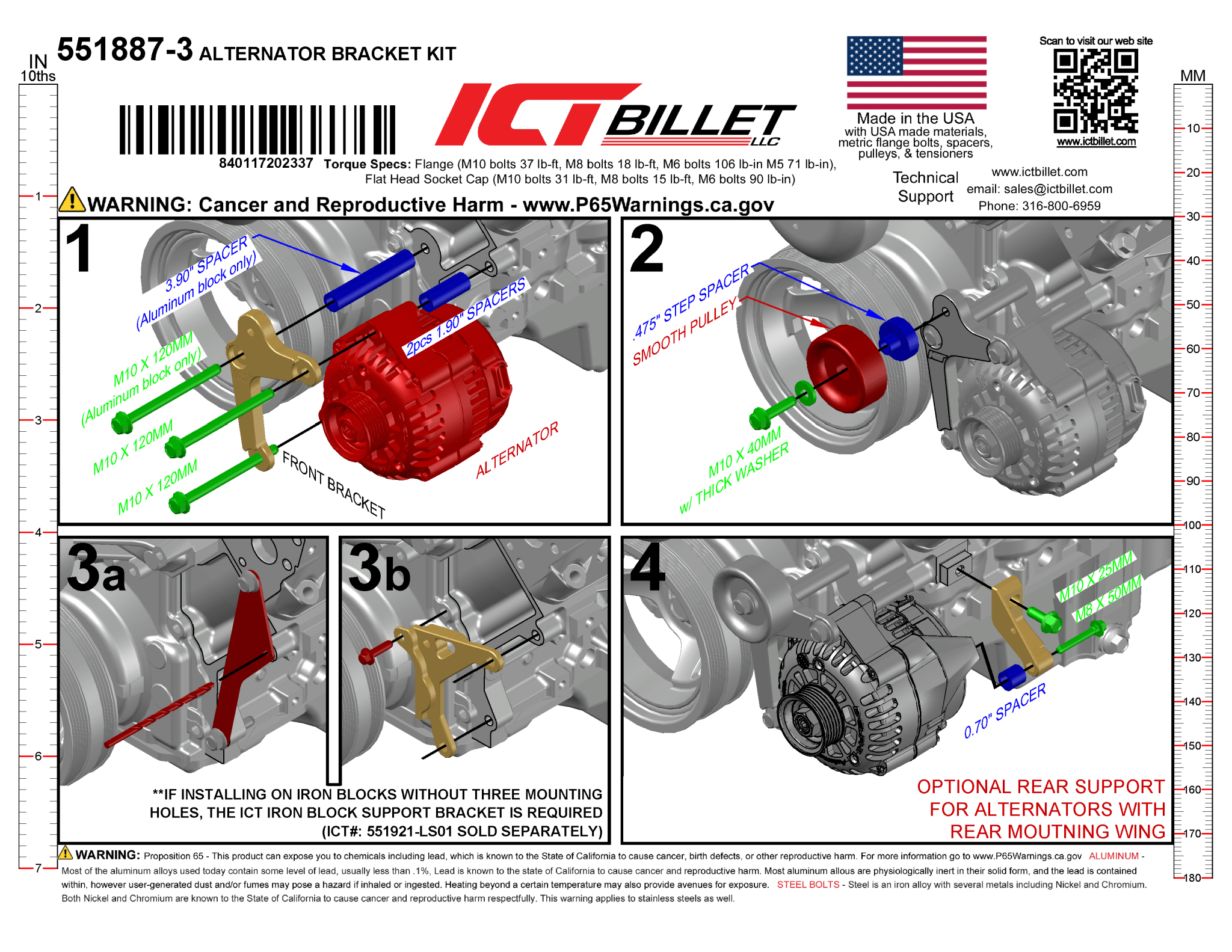 LS Alternator Bracket (Low Mount, G8 Idler) - Truck Spacing - ICT Billet 551887-3
