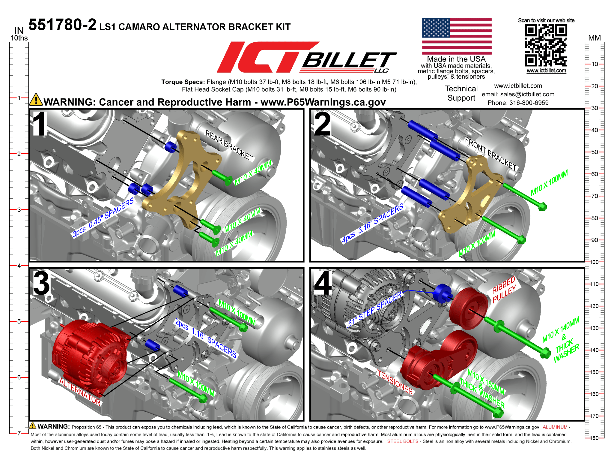 LS Alternator Bracket - LS1 Camaro Spacing (High Mount) - ICT Billet 551780-2