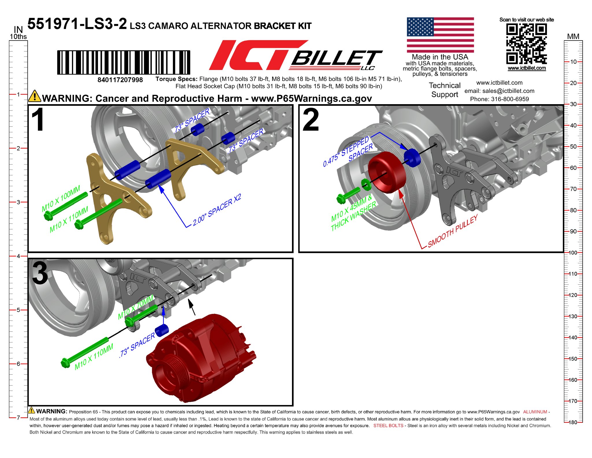 LS Alternator Bracket - LS1 Camaro Spacing (Low Mount) - ICT Billet 551971-LS3-2