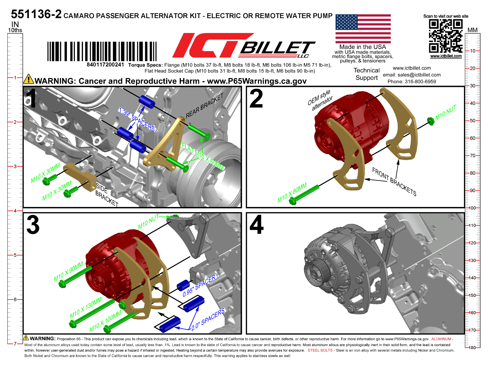 LS Alternator Bracket - LS1 Camaro Spacing (Remote Water Pump) - ICT Billet 551136-2