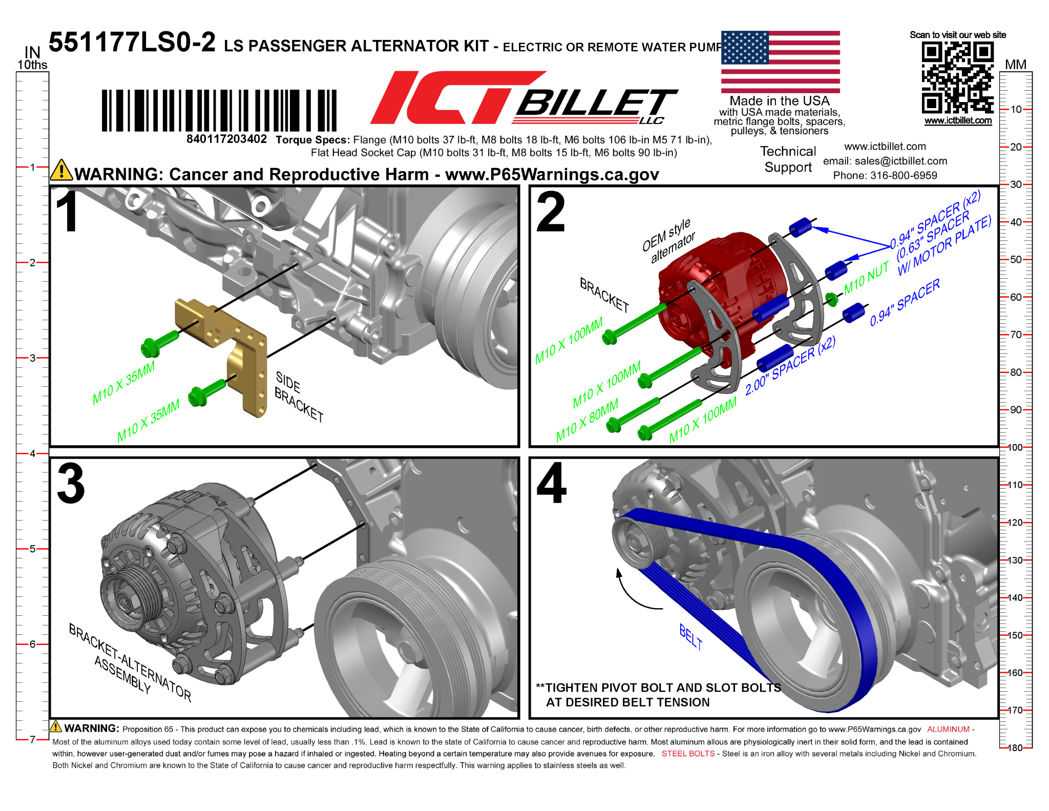 LS Alternator Bracket - LS1 Camaro Spacing (Remote Water Pump) - ICT Billet 551177LS0-2