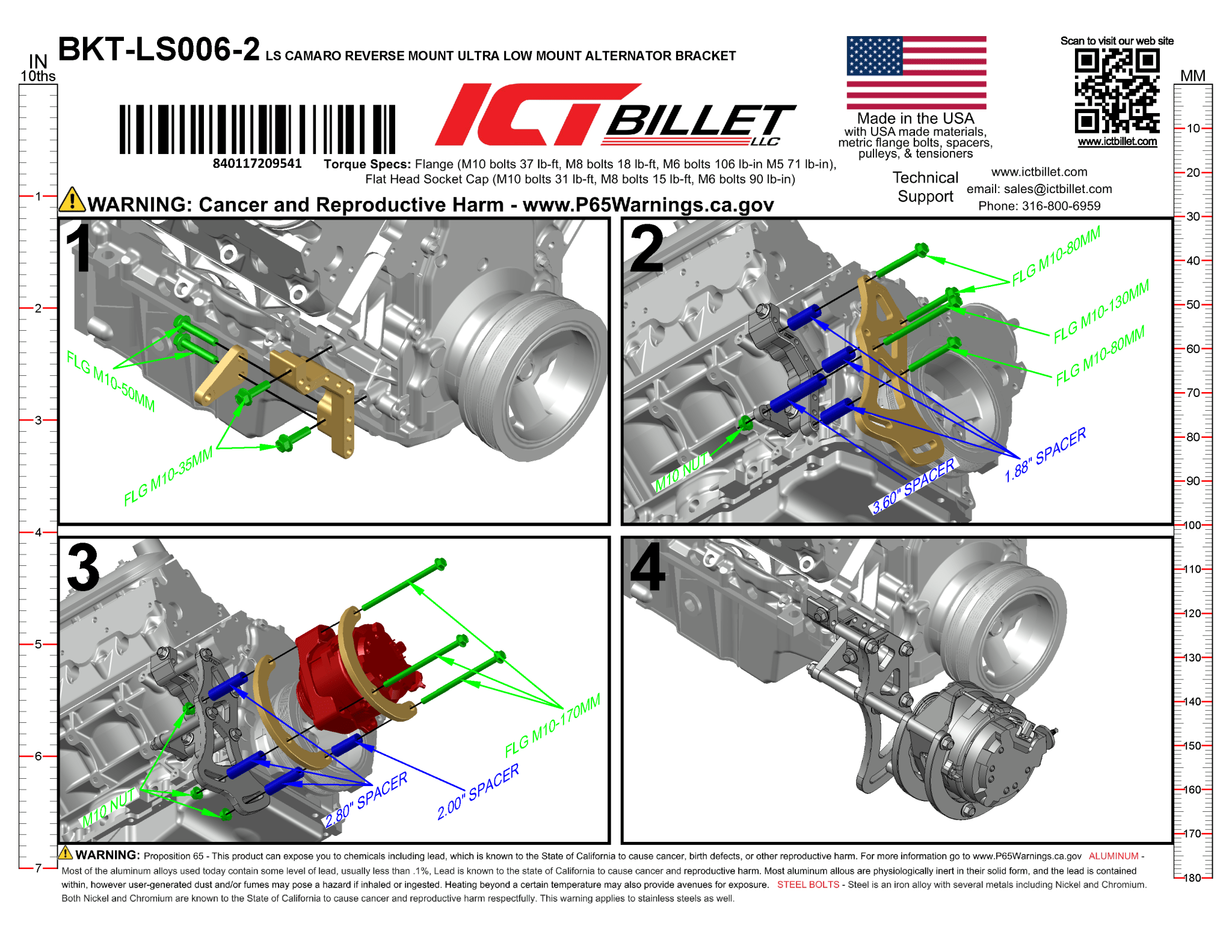 LS Alternator Bracket - LS1 Camaro Spacing (Reverse Mount) - ICT Billet BKT-LS006-2