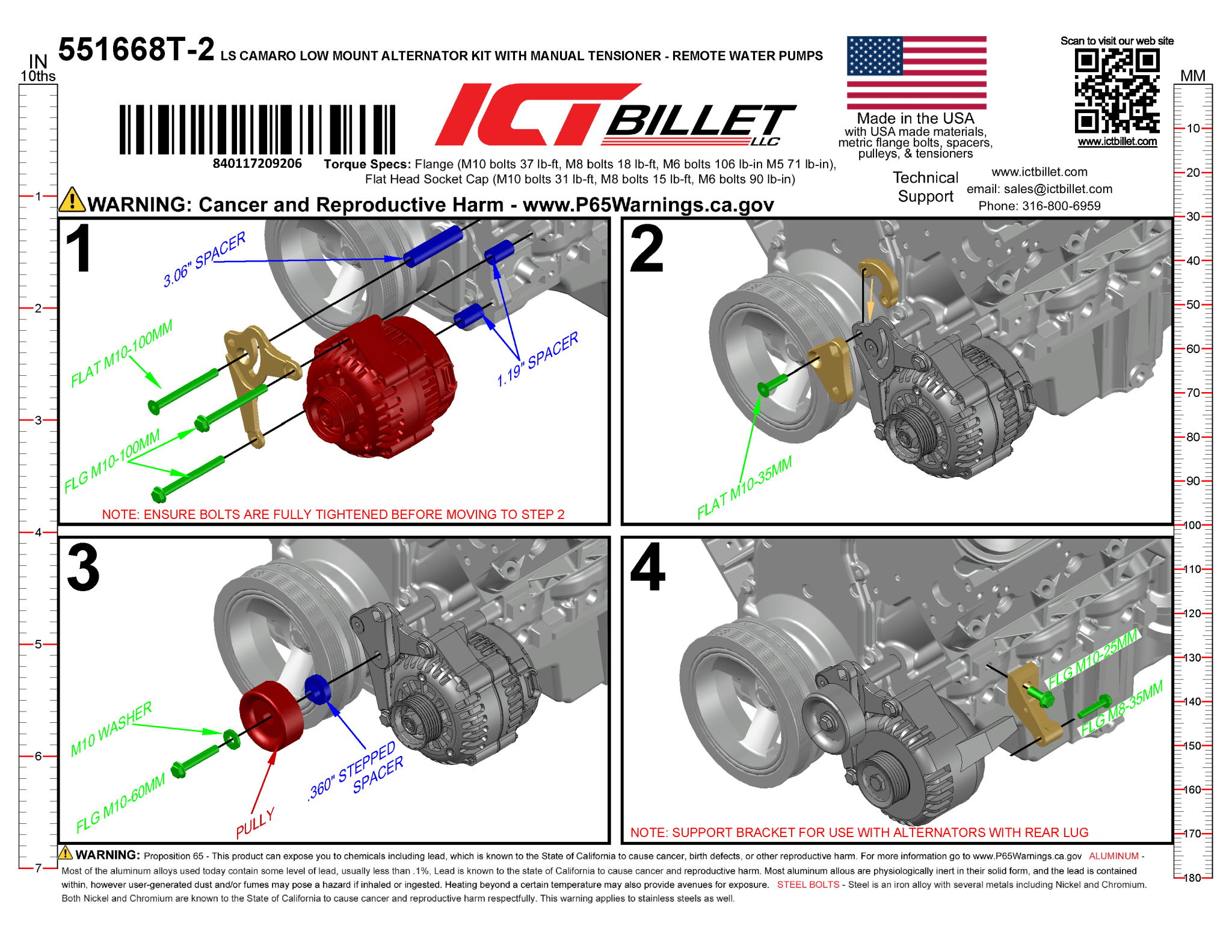 LS Alternator Bracket - LS1 Camaro Spacing (w/ Manual Tensioner) - ICT Billet 551668T-2