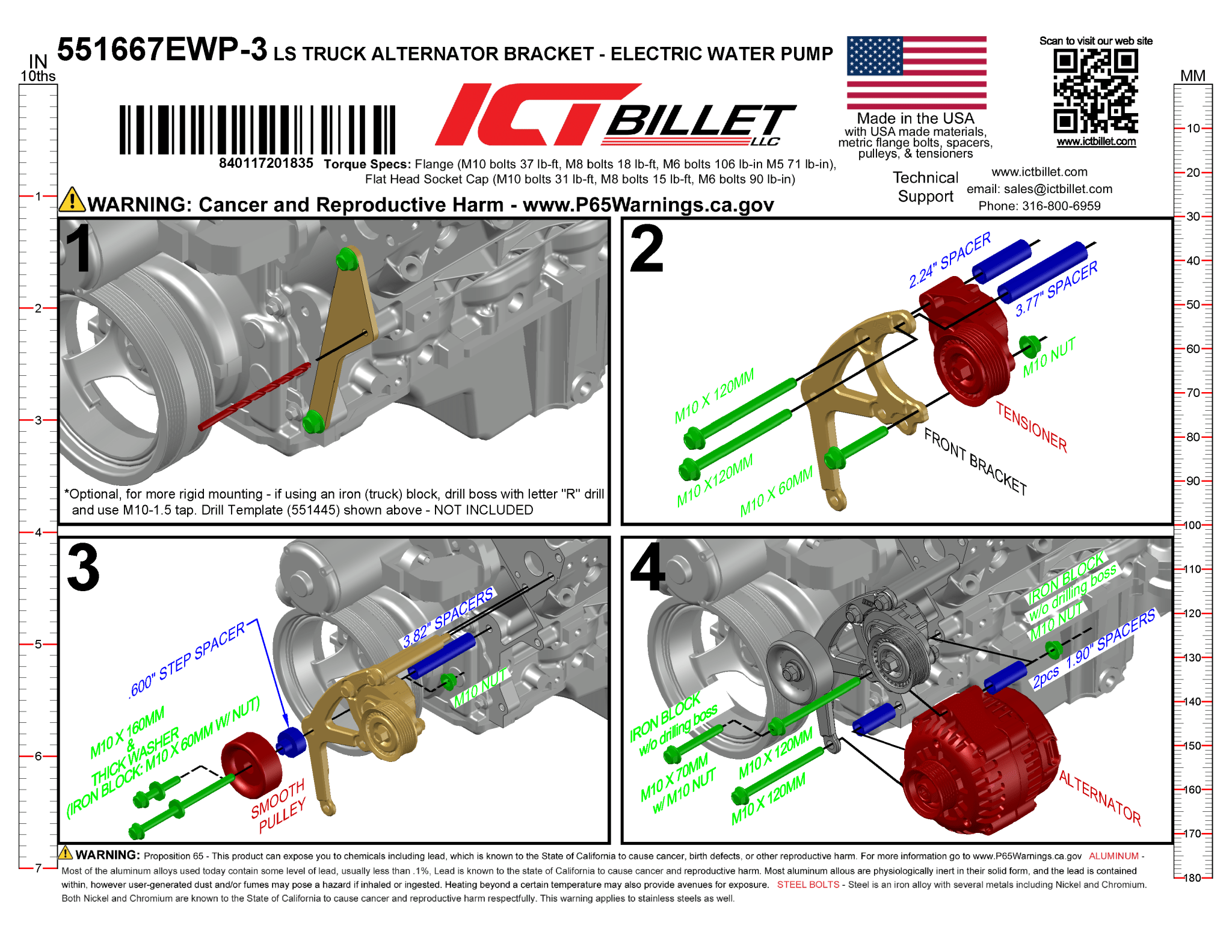 LS Alternator Bracket - Truck Spacing (Electric Water Pump) - ICT Billet 551667EWP-3
