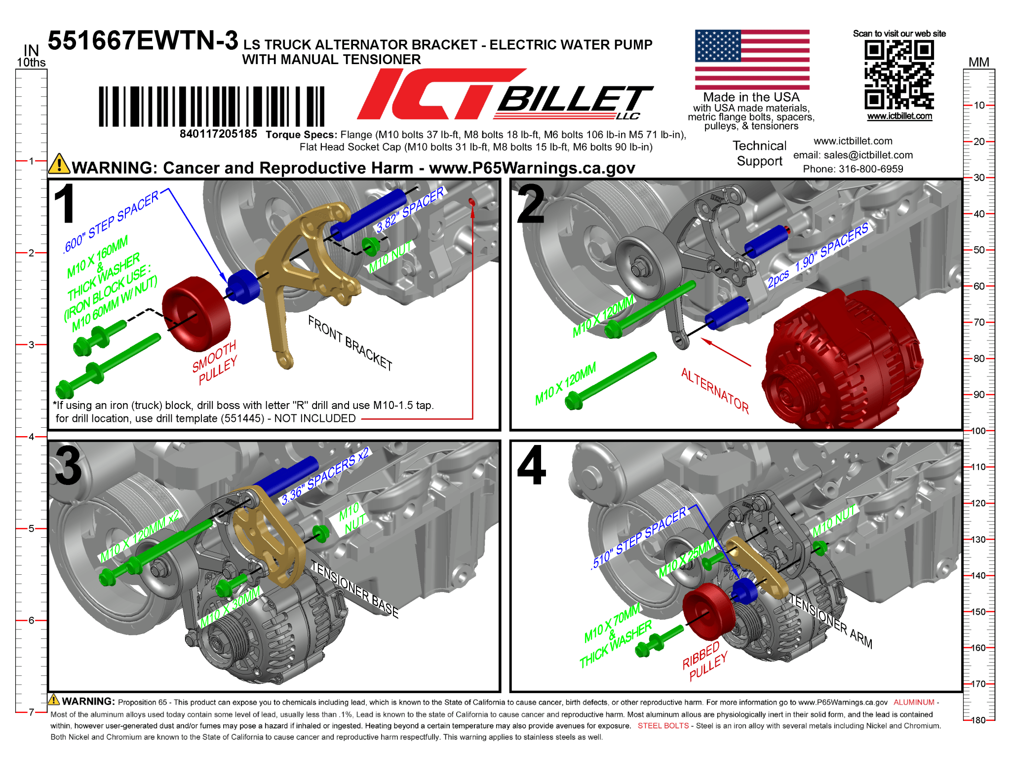 LS Alternator Bracket - Truck Spacing (Electric Water Pump) - ICT Billet 551667EWTN-3