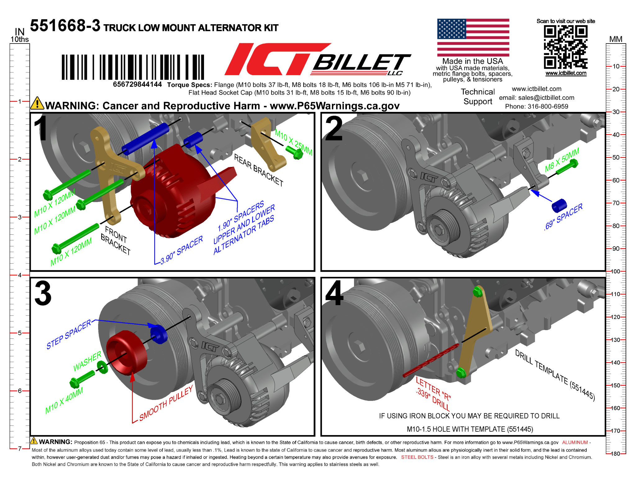 LS Alternator Bracket - Truck Spacing (Low Mount) - ICT Billet 551668-3