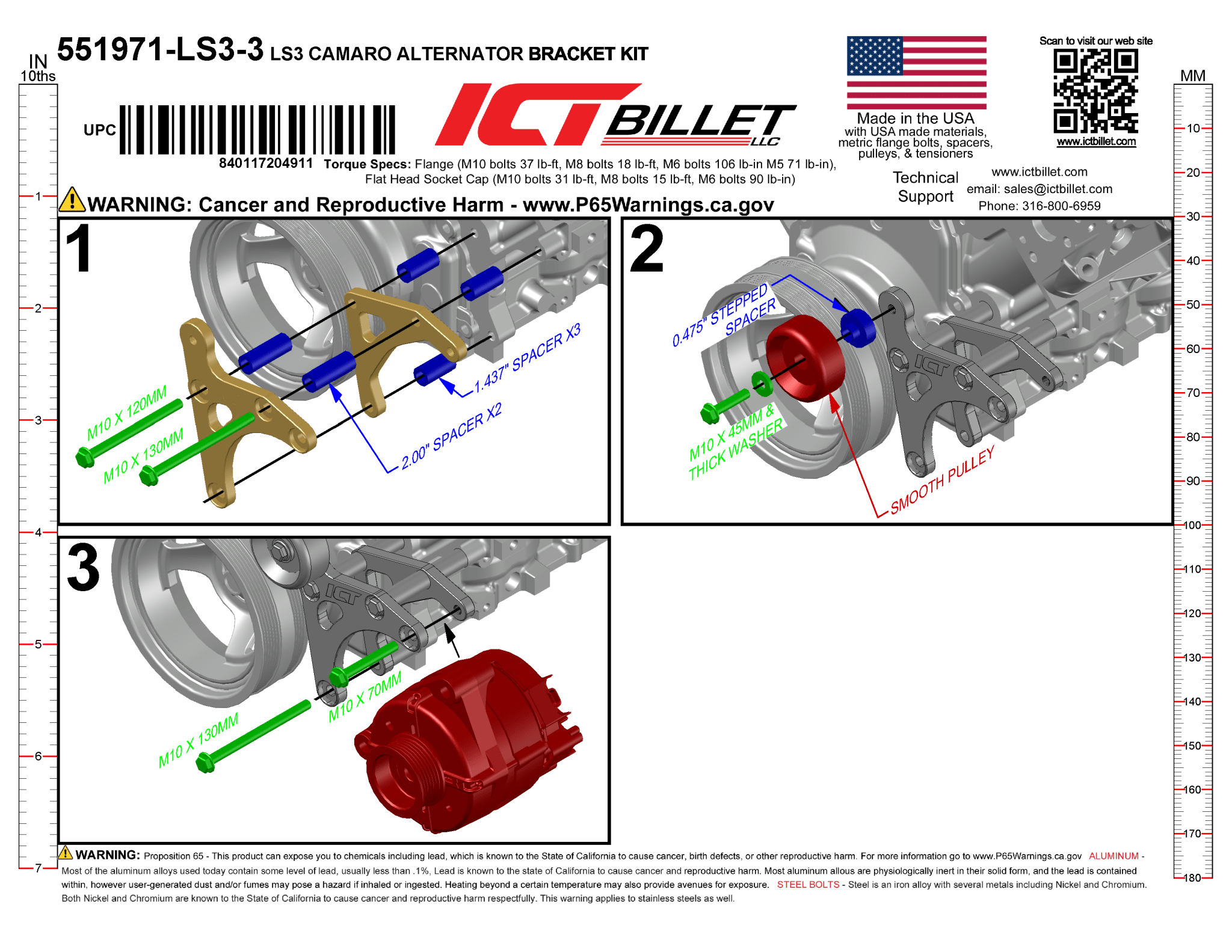 LS Alternator Bracket - Truck Spacing (Low Mount) - ICT Billet 551971-LS3-3