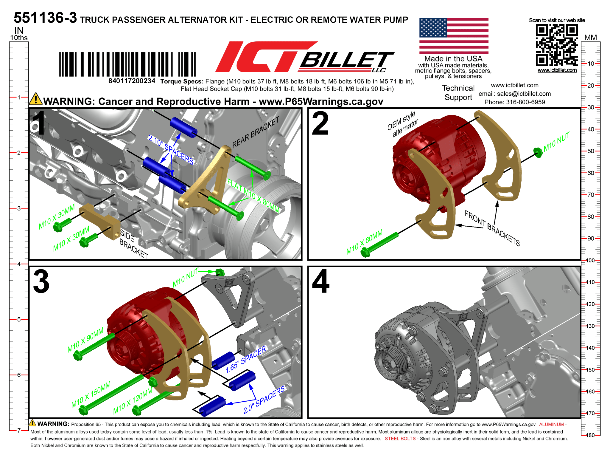 LS Alternator Bracket - Truck Spacing (Remote Water Pump) - ICT Billet 551136-3