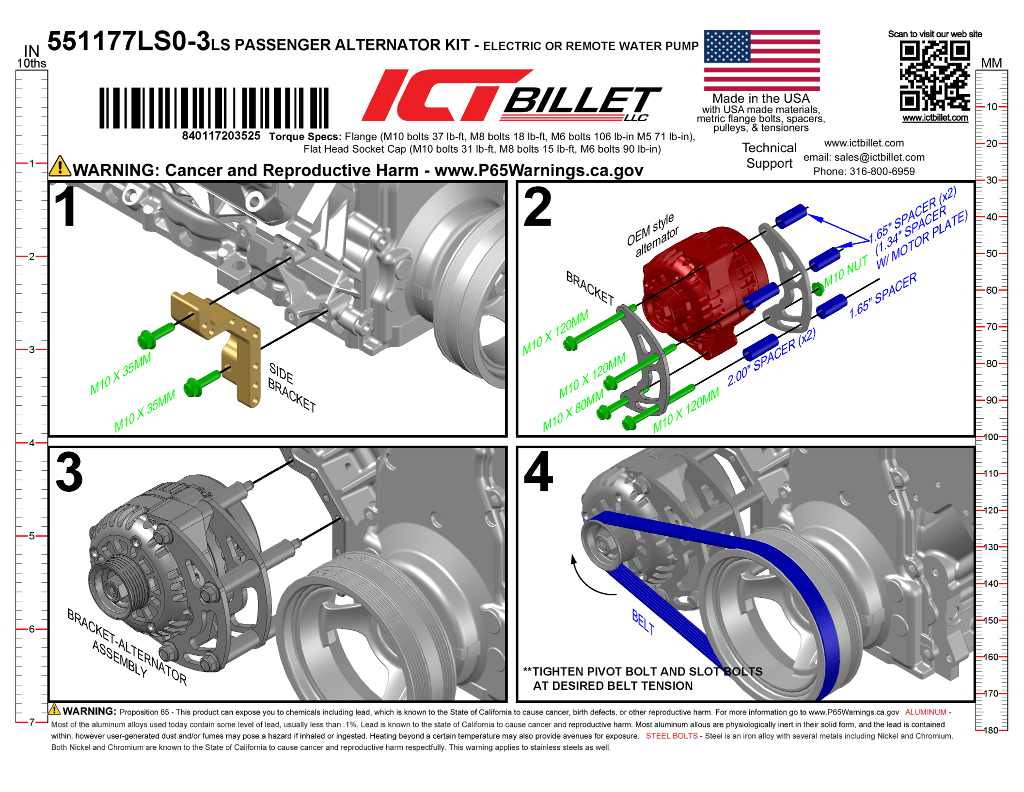 LS Alternator Bracket - Truck Spacing (Remote Water Pump) - ICT Billet 551177LS0-3