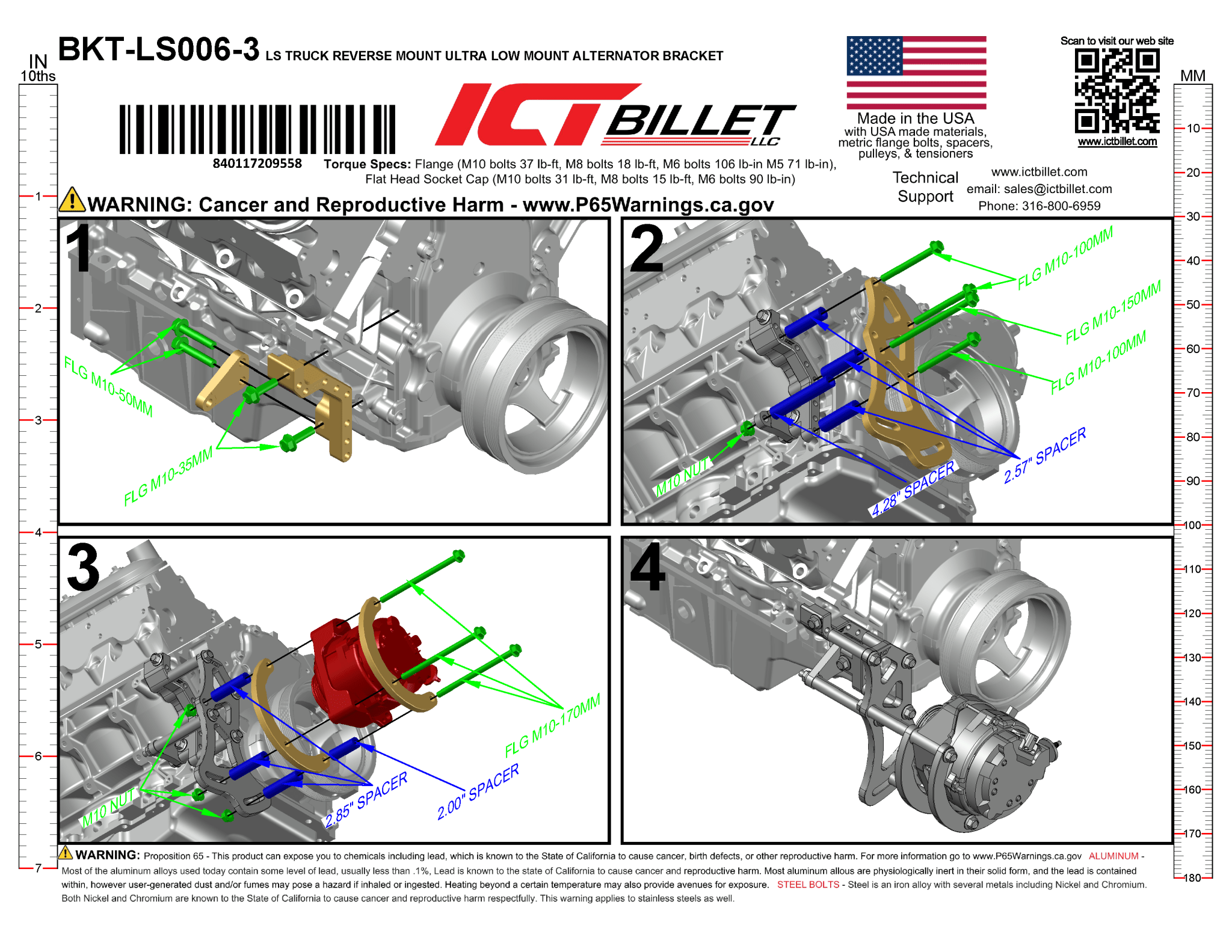 LS Alternator Bracket - Truck Spacing (Reverse Mount) - ICT Billet BKT-LS006-3