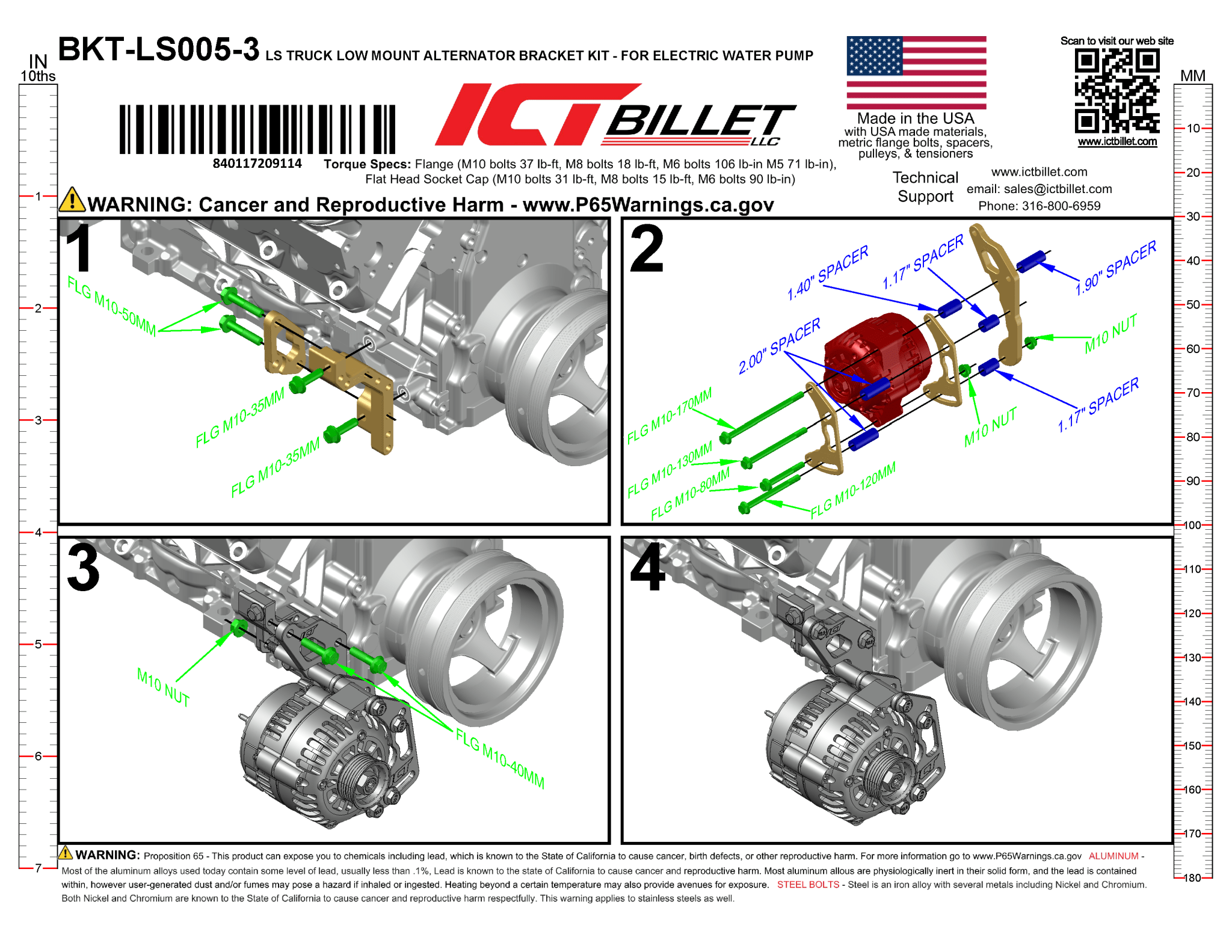 LS Alternator Bracket - Truck Spacing (Ultra Low Mount) - ICT Billet BKT-LS005-3
