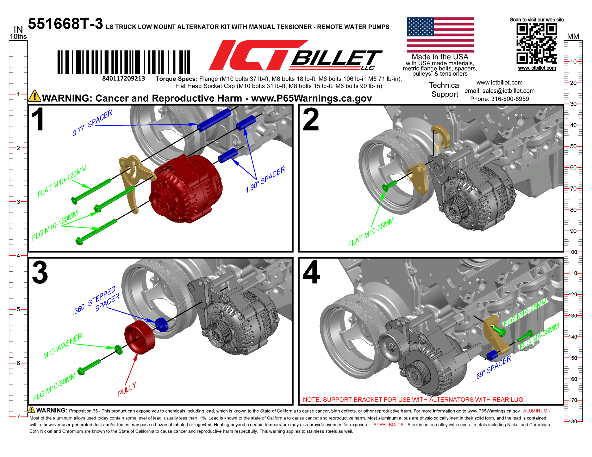 LS Alternator Bracket - Truck Spacing (w/ Manual Tensioner) - ICT Billet 551668T-3