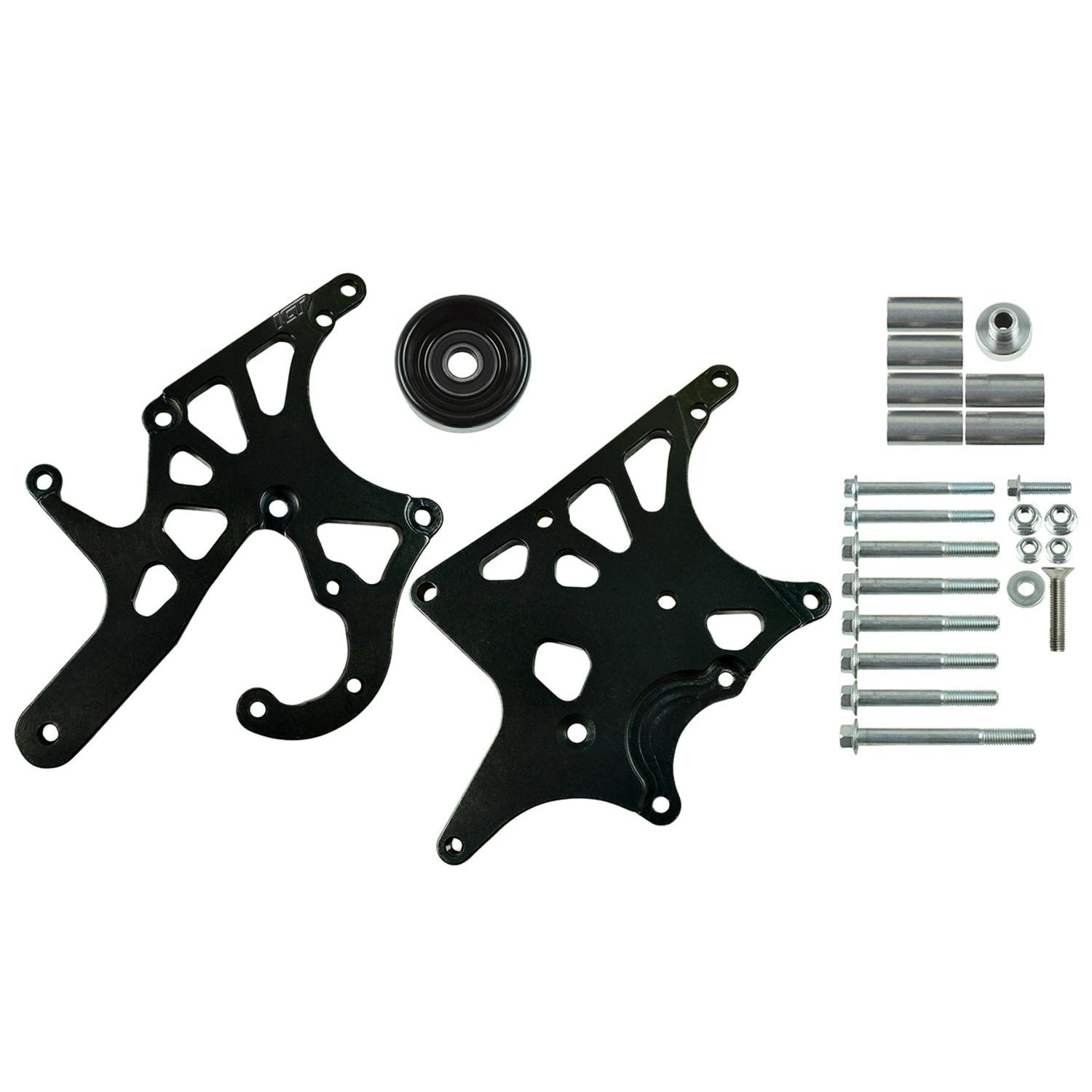 LS Alternator & Power Steering Bracket Black Cerakote - Corvette Pump - Corvette Spacing - ICT Billet 551521X-1B