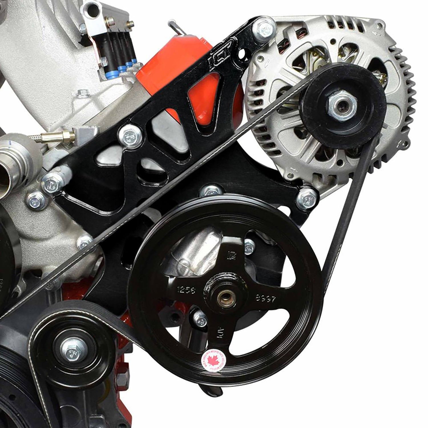LS Alternator & Power Steering Bracket Black Cerakote - Corvette Pump - Corvette Spacing - ICT Billet 551521X-1B