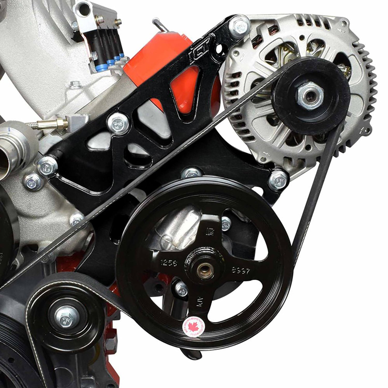 LS Alternator & Power Steering Bracket Black Cerakote - Corvette Pump - Corvette Spacing - ICT Billet 551521X-1B