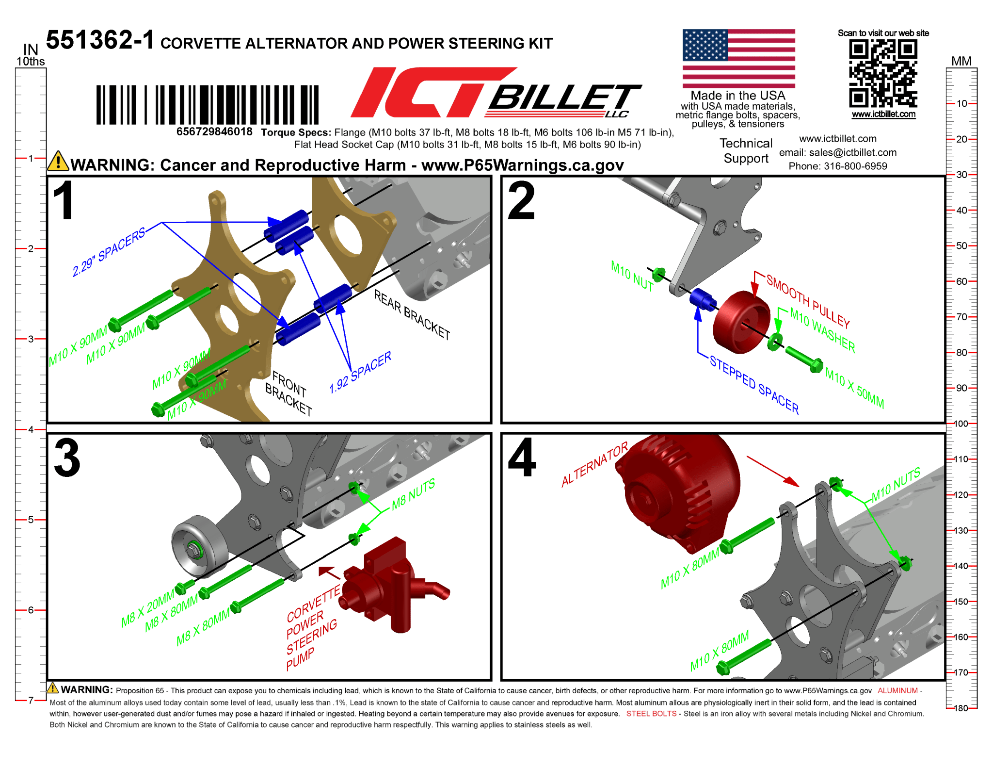 LS Alternator & Power Steering Bracket Corvette Pump - Corvette Spacing (High Mount) - ICT Billet 551362-1