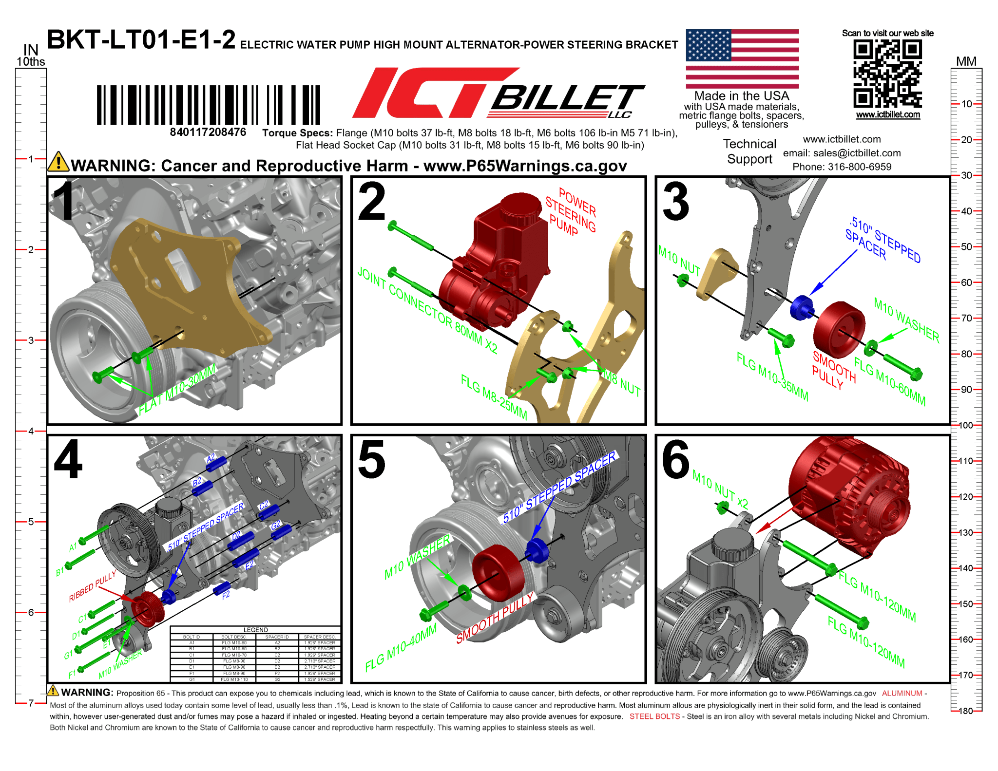 LS Alternator & Power Steering Bracket - Hot Rod Pump - LS1 Camaro Spacing (Electric Water Pump) - ICT Billet BKT-LS01-E1-2