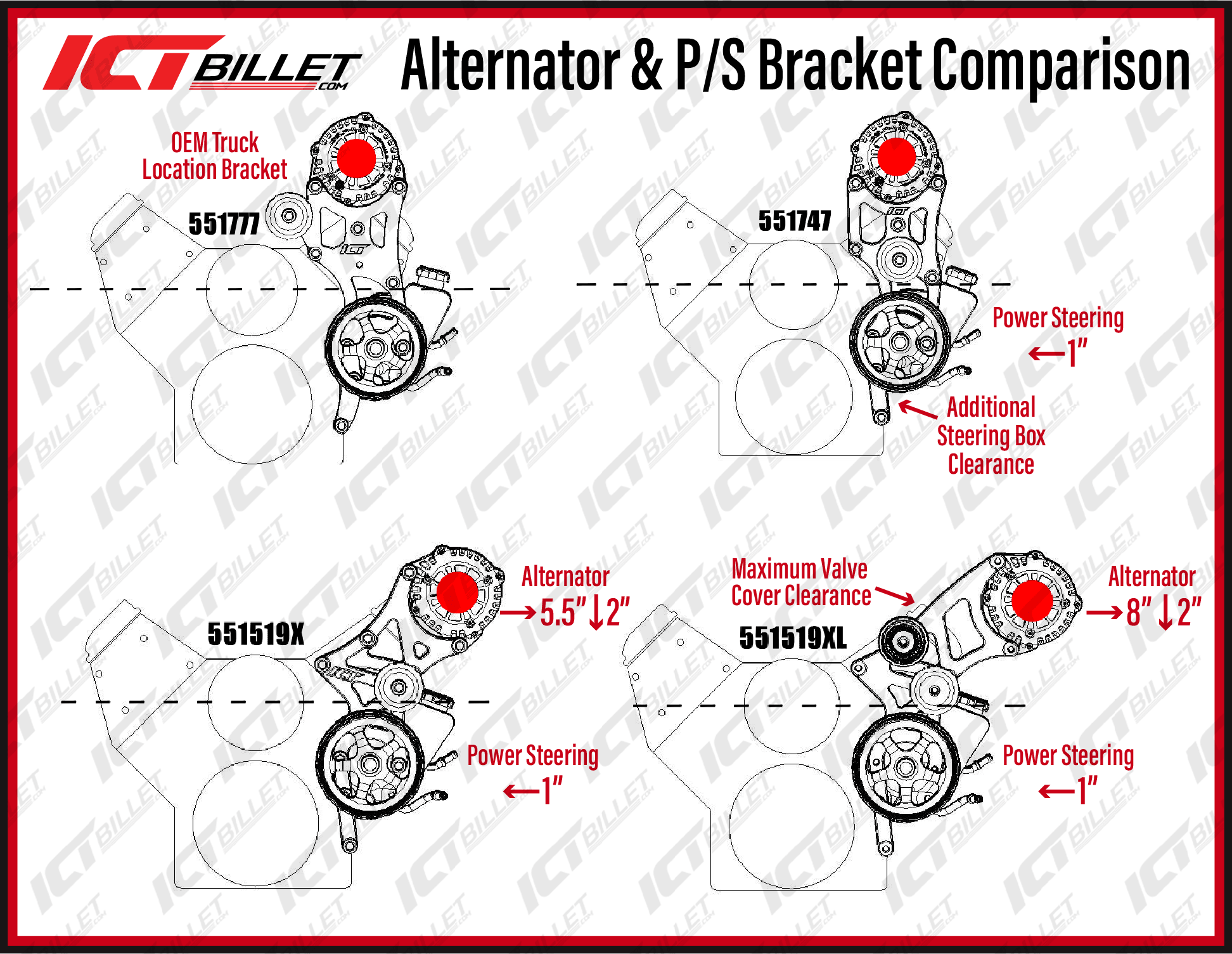 LS Alternator & Power Steering Bracket - Hot Rod Pump- Truck Spacing - ICT Billet 551777T2-3